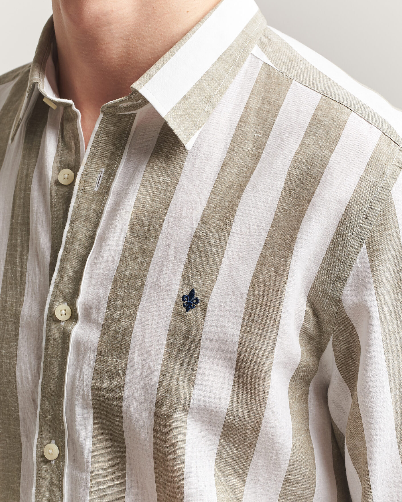 Mies | Kauluspaidat | Morris | Douglas Linen Striped Shirt Green/White