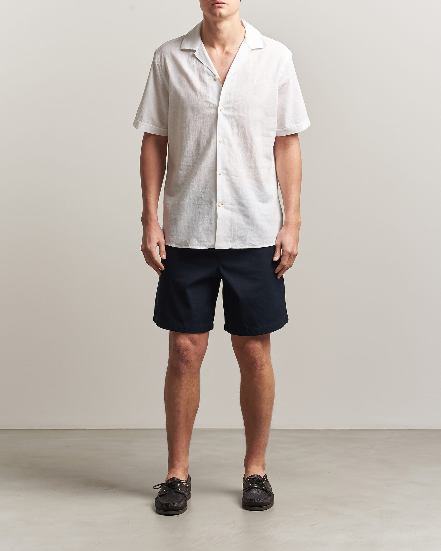 Mies | Kauluspaidat | Morris | Resort Short Sleeve Linen Shirt White