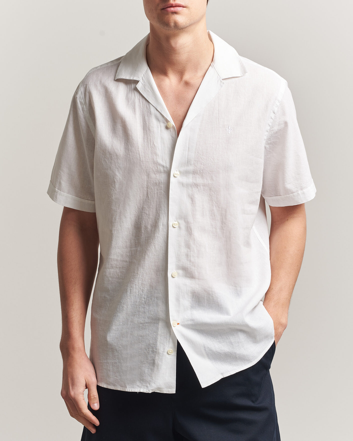 Mies | Kauluspaidat | Morris | Resort Short Sleeve Linen Shirt White