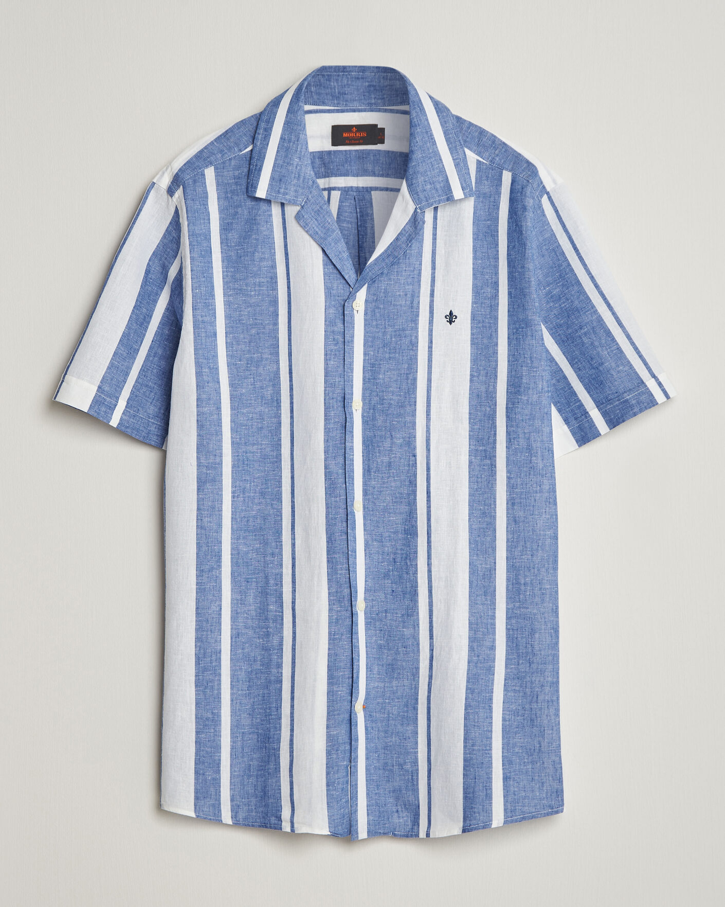 Mies | Kauluspaidat | Morris | Resort Short Sleeve Linen Shirt Blue