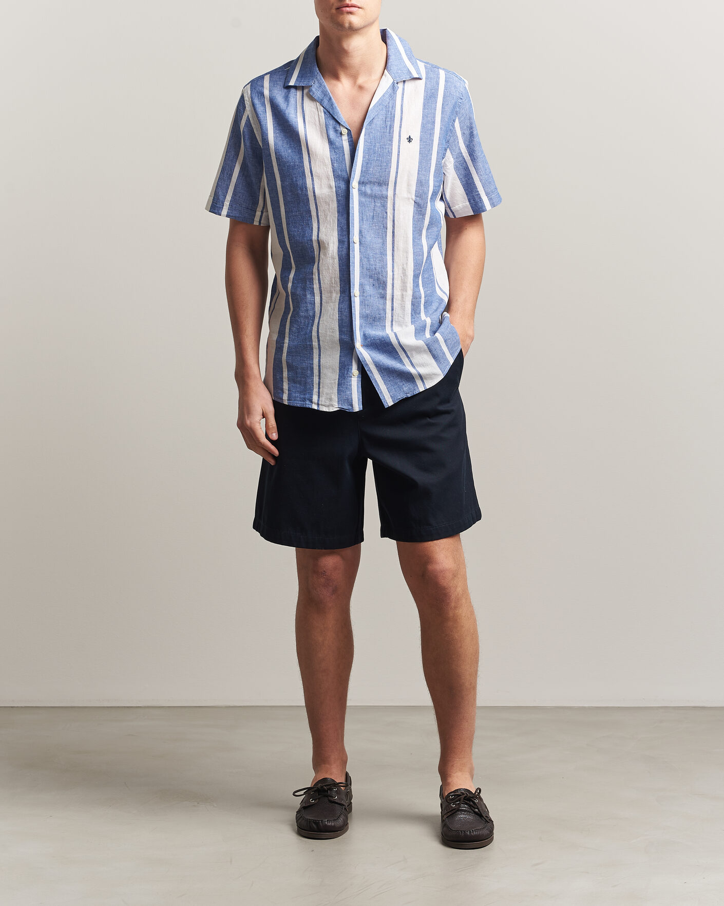 Mies | Kauluspaidat | Morris | Resort Short Sleeve Linen Shirt Blue