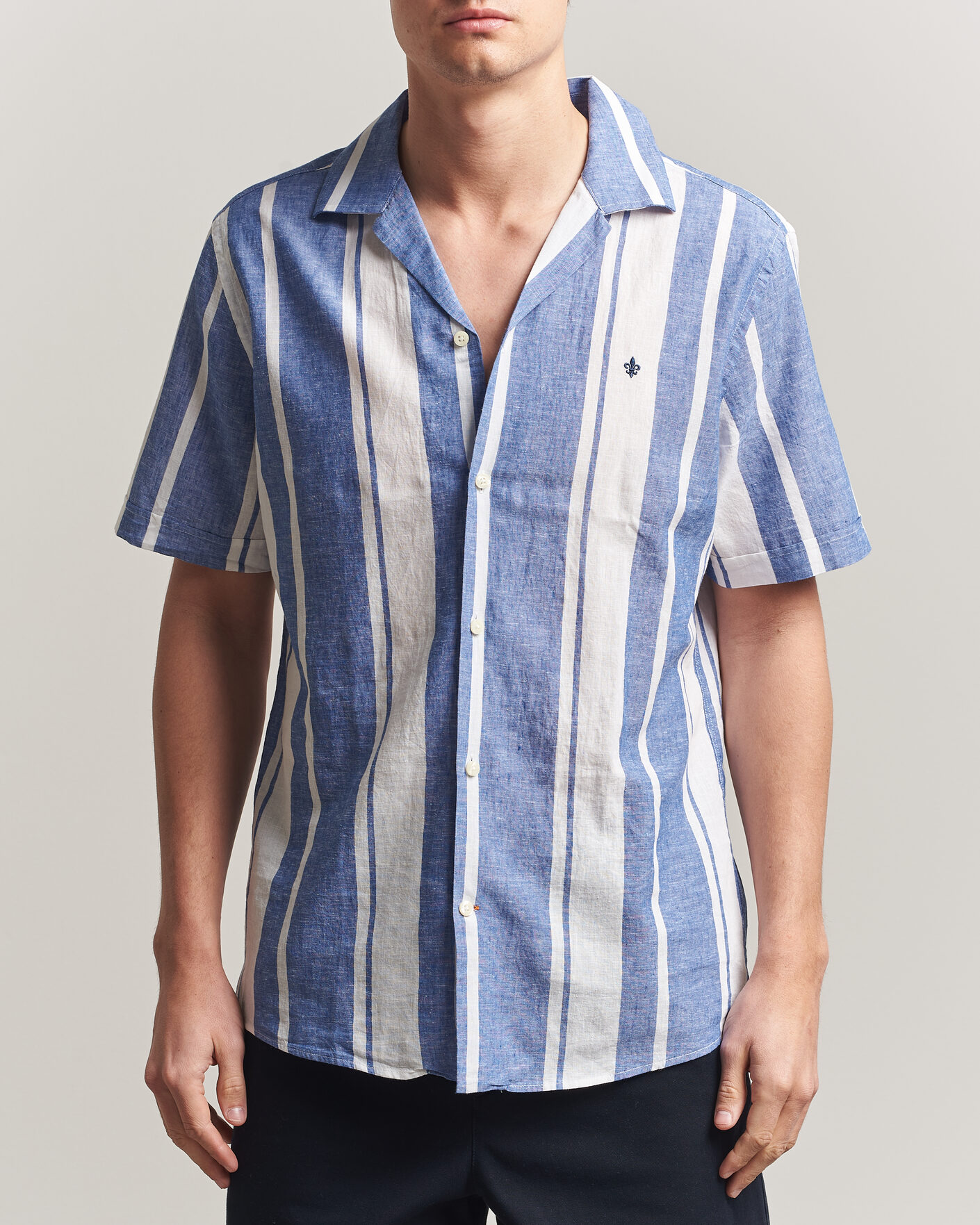 Mies | Kauluspaidat | Morris | Resort Short Sleeve Linen Shirt Blue