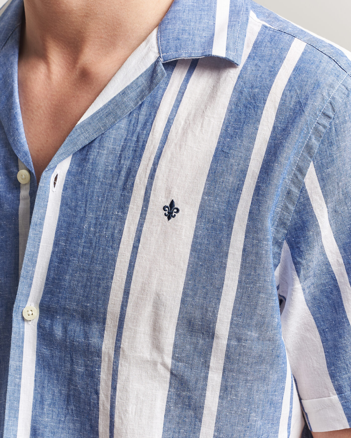 Mies | Kauluspaidat | Morris | Resort Short Sleeve Linen Shirt Blue