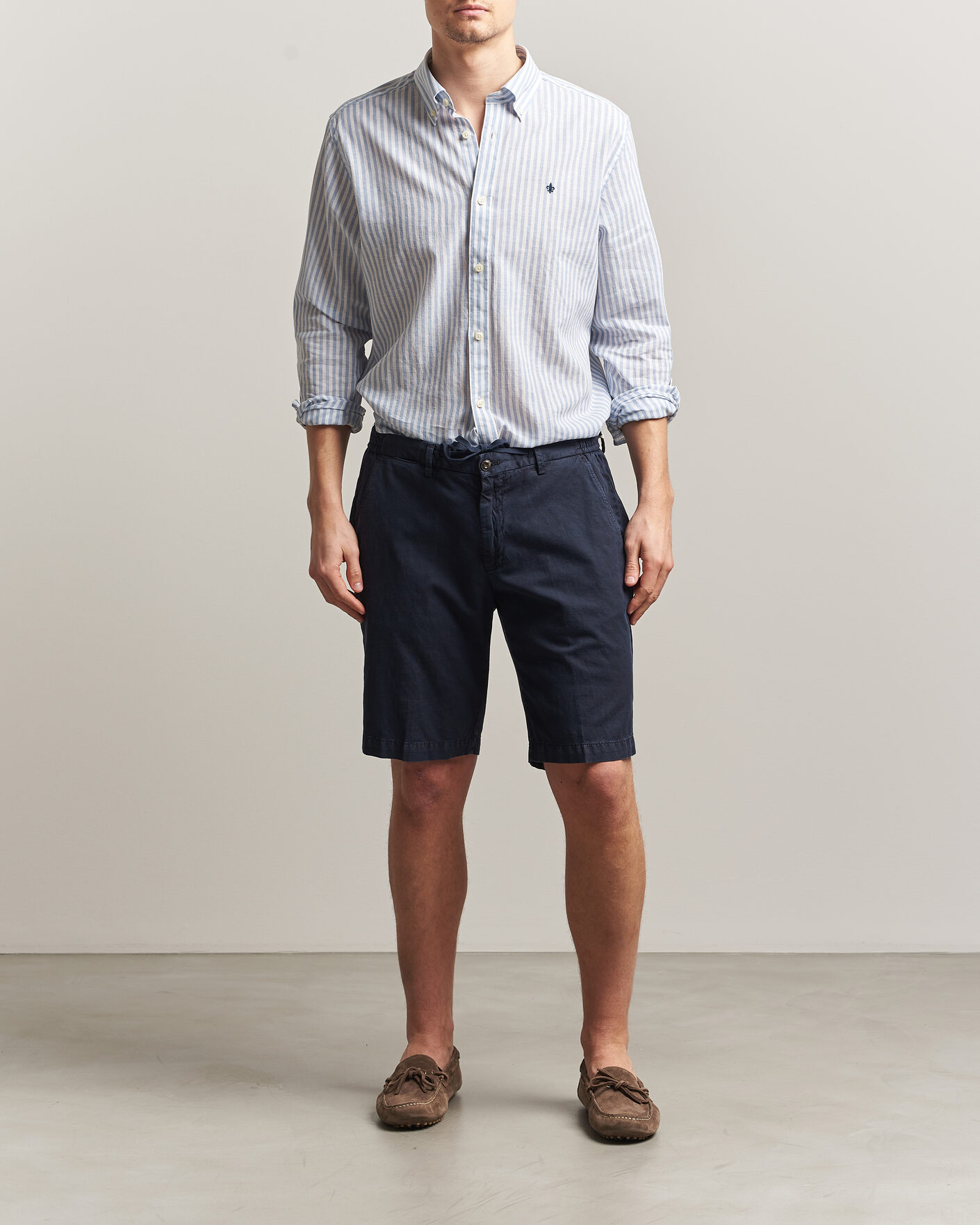 Mies | Kauluspaidat | Morris | Douglas Striped Linen Shirt Blue/White