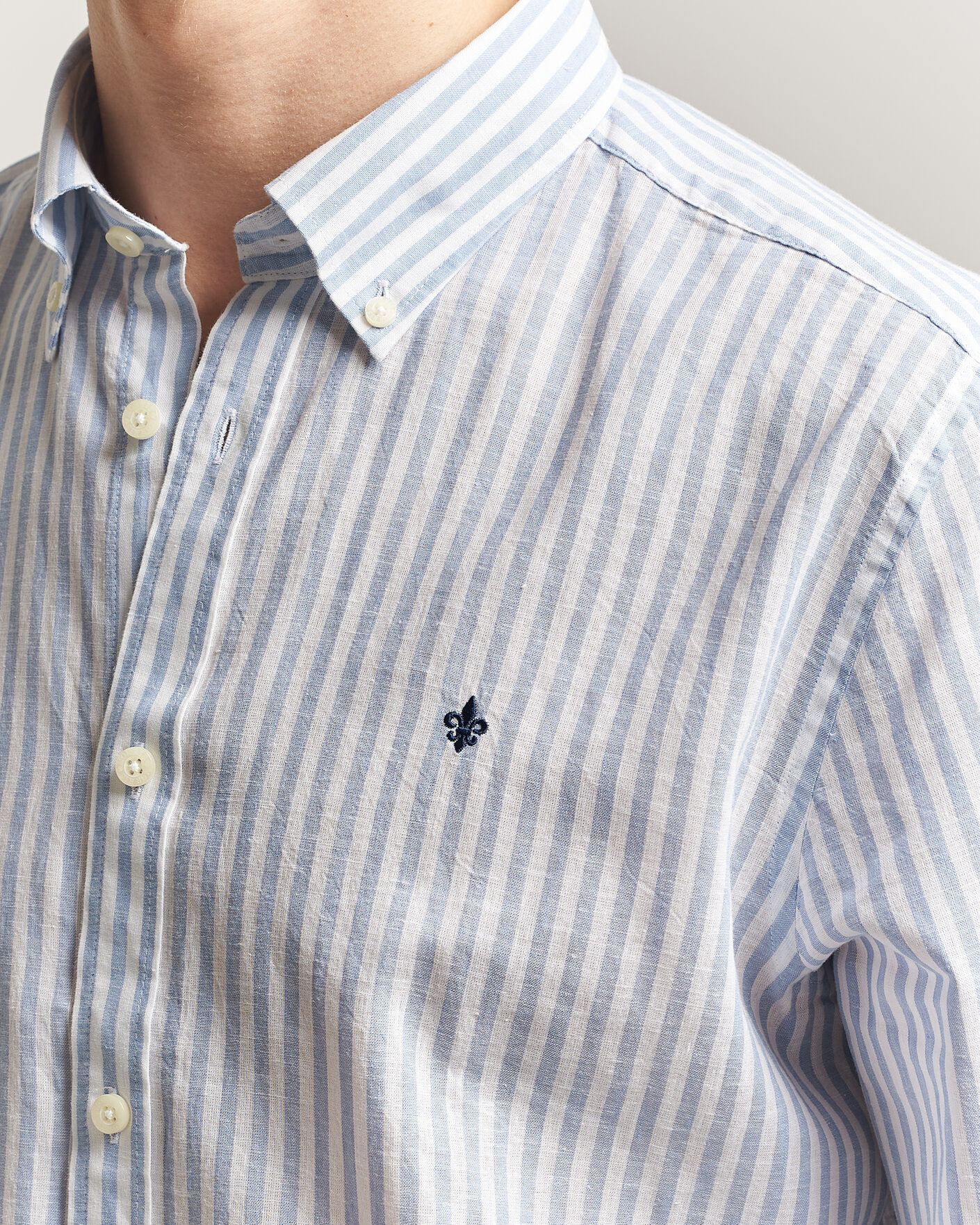 Mies | Kauluspaidat | Morris | Douglas Striped Linen Shirt Blue/White
