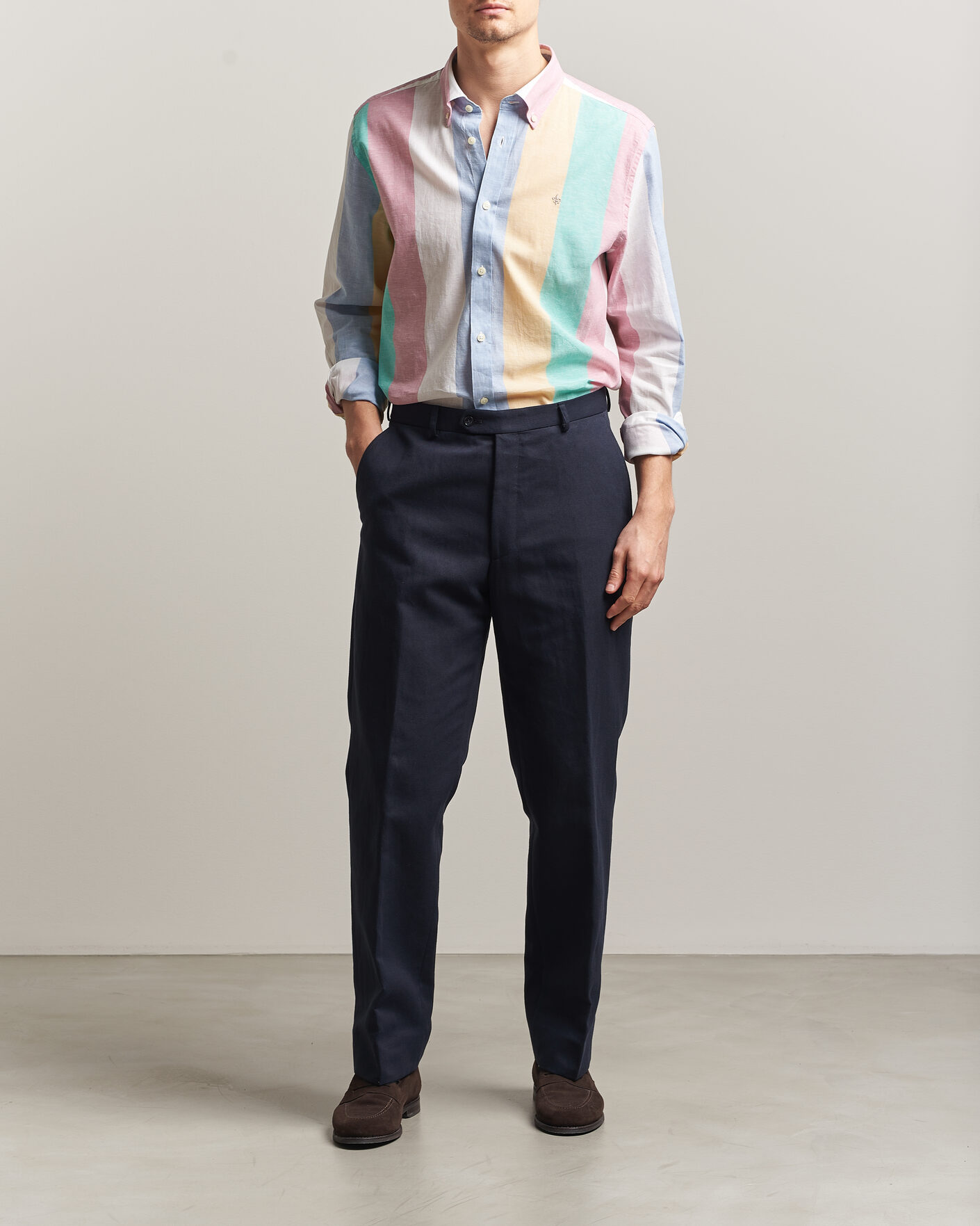 Mies | Kauluspaidat | Morris | Happy Striped Linen Shirt Multi