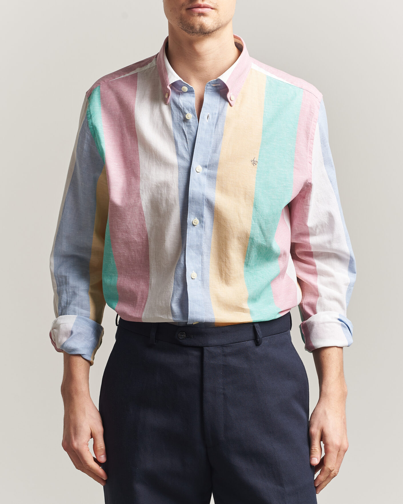 Mies | Kauluspaidat | Morris | Happy Striped Linen Shirt Multi