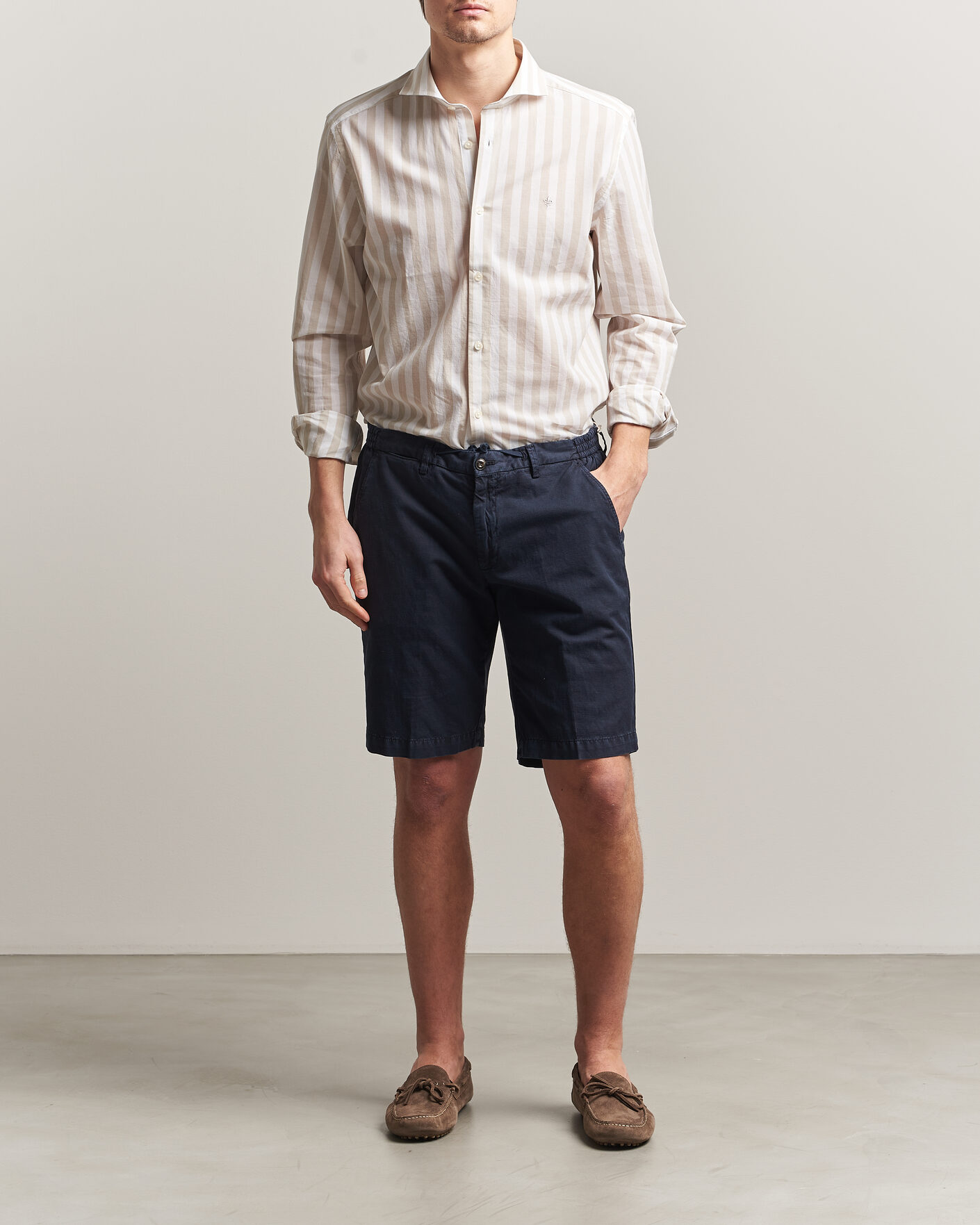 Mies | Kauluspaidat | Morris | Summer Striped Lighweight Shirt Khaki/White