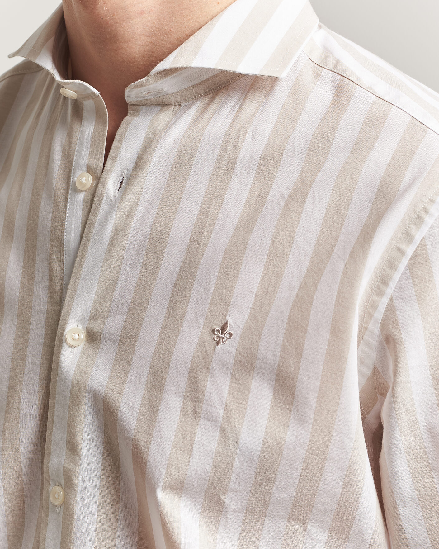 Mies | Kauluspaidat | Morris | Summer Striped Lighweight Shirt Khaki/White