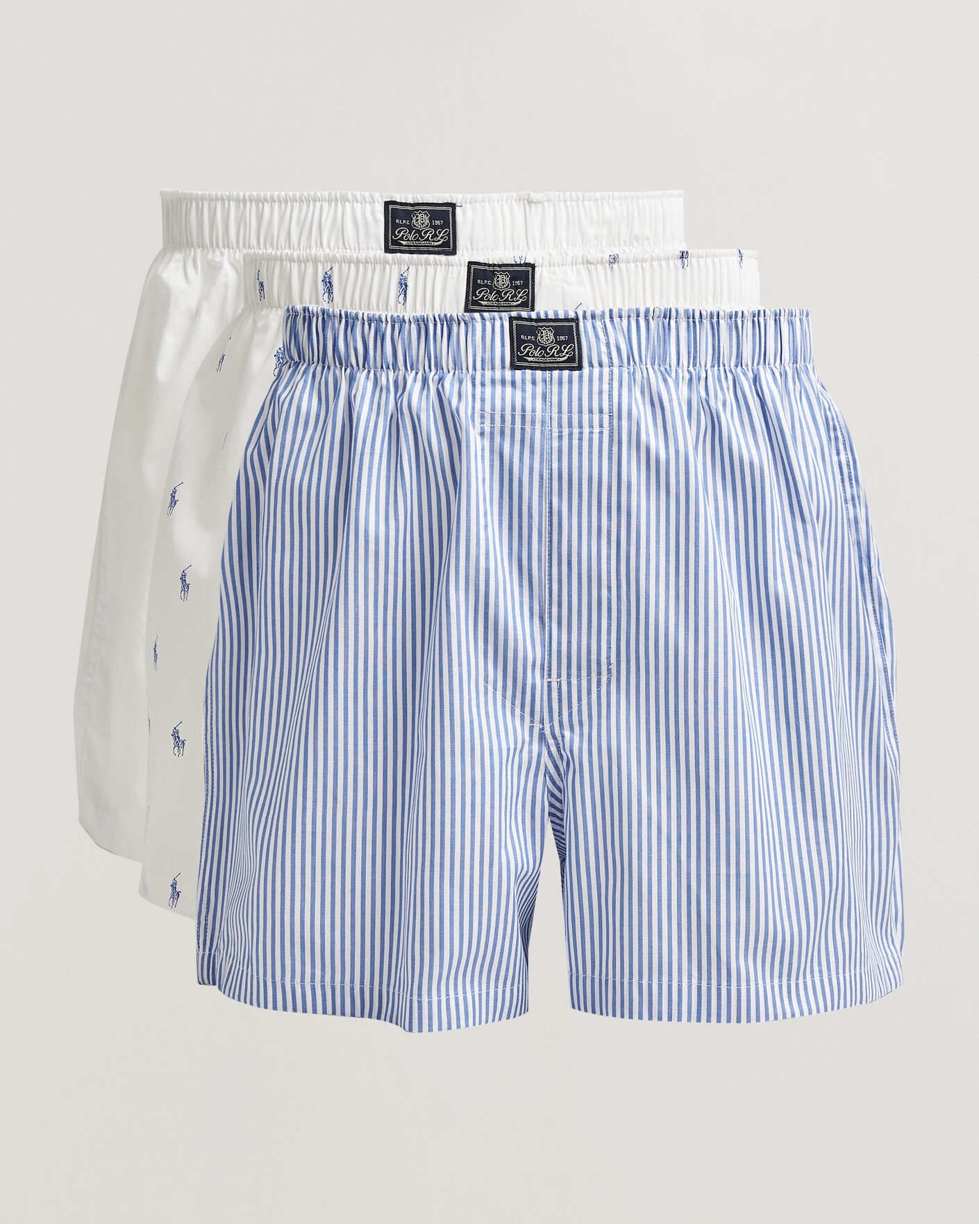 Mies | Alusvaatteet | Polo Ralph Lauren | 3-Pack Woven Boxer White/Blue Stripe