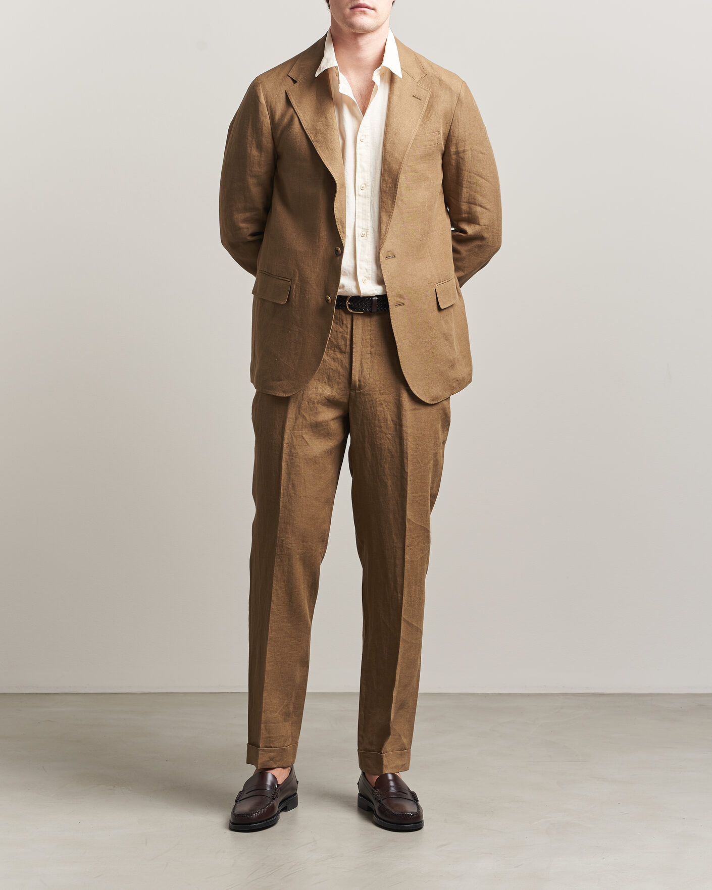 Mies | Housut | Polo Ralph Lauren | Linen Pleated Trousers Light Sable