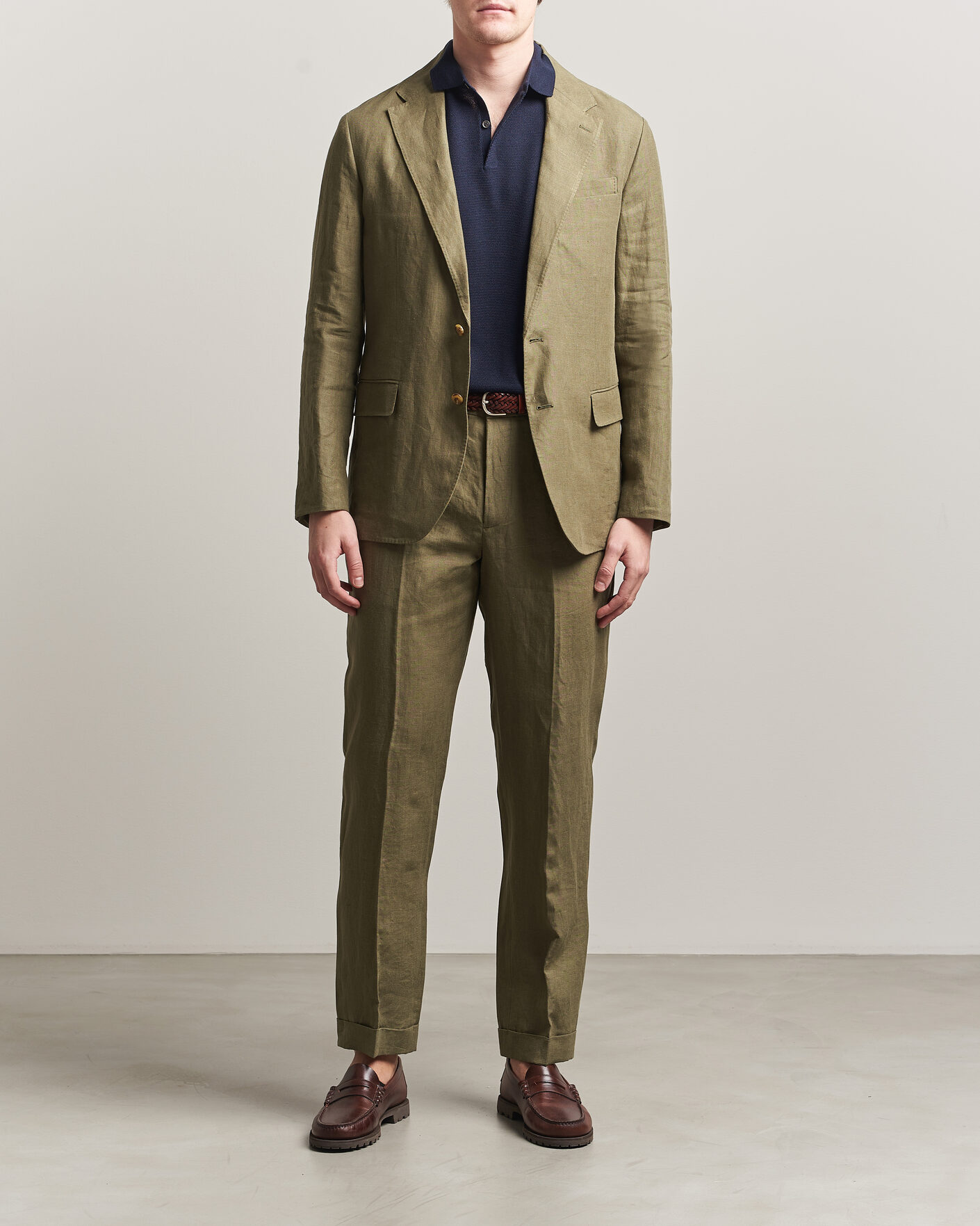 Mies | Housut | Polo Ralph Lauren | Linen Pleated Trousers Basic Olive