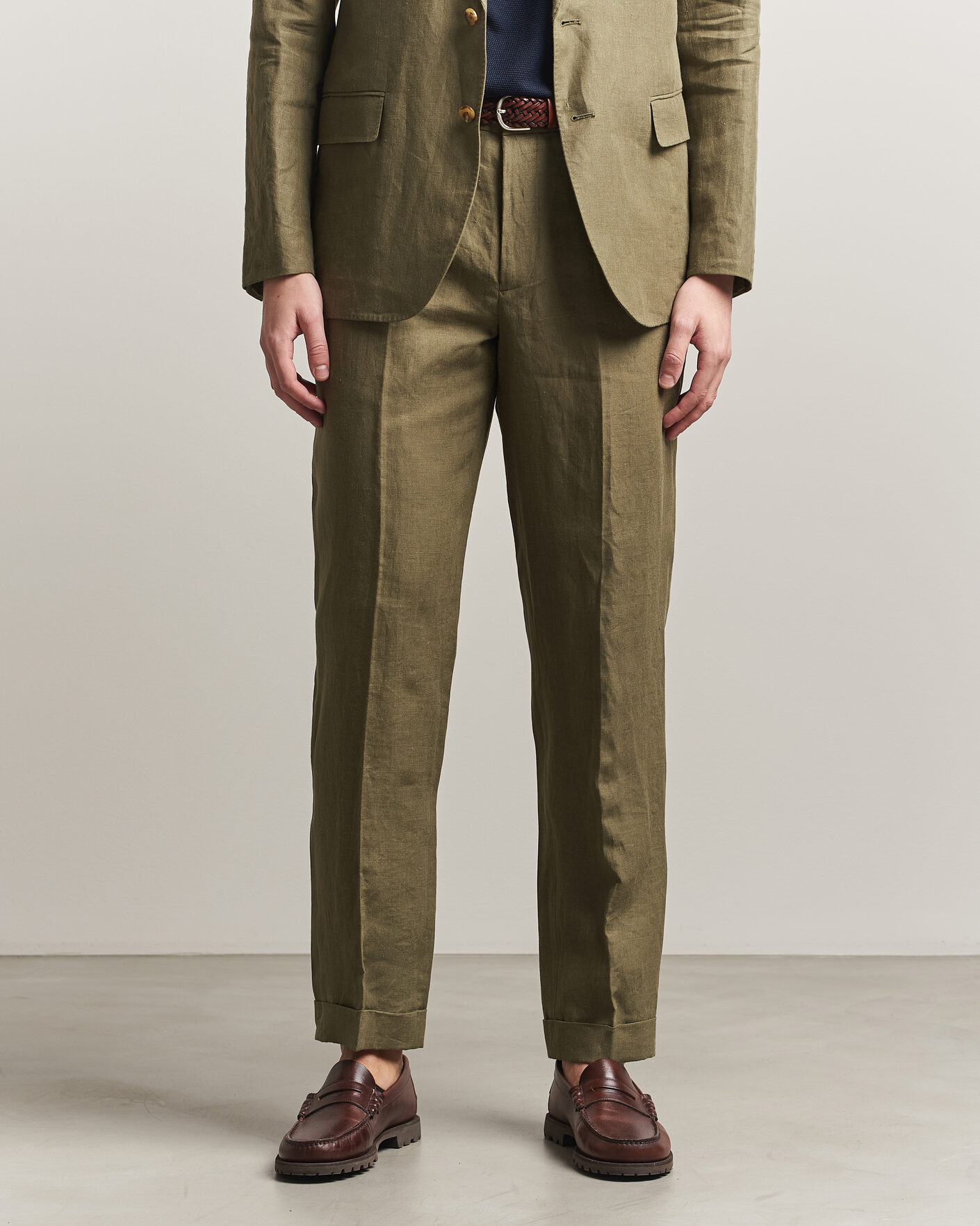 Mies | Housut | Polo Ralph Lauren | Linen Pleated Trousers Basic Olive