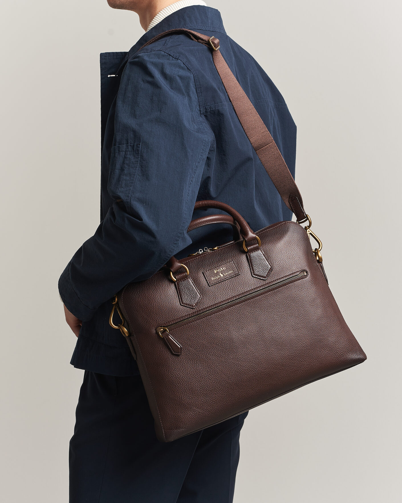 Mies | Laukut | Polo Ralph Lauren | Pebble Leather Briefcase Dark Brown