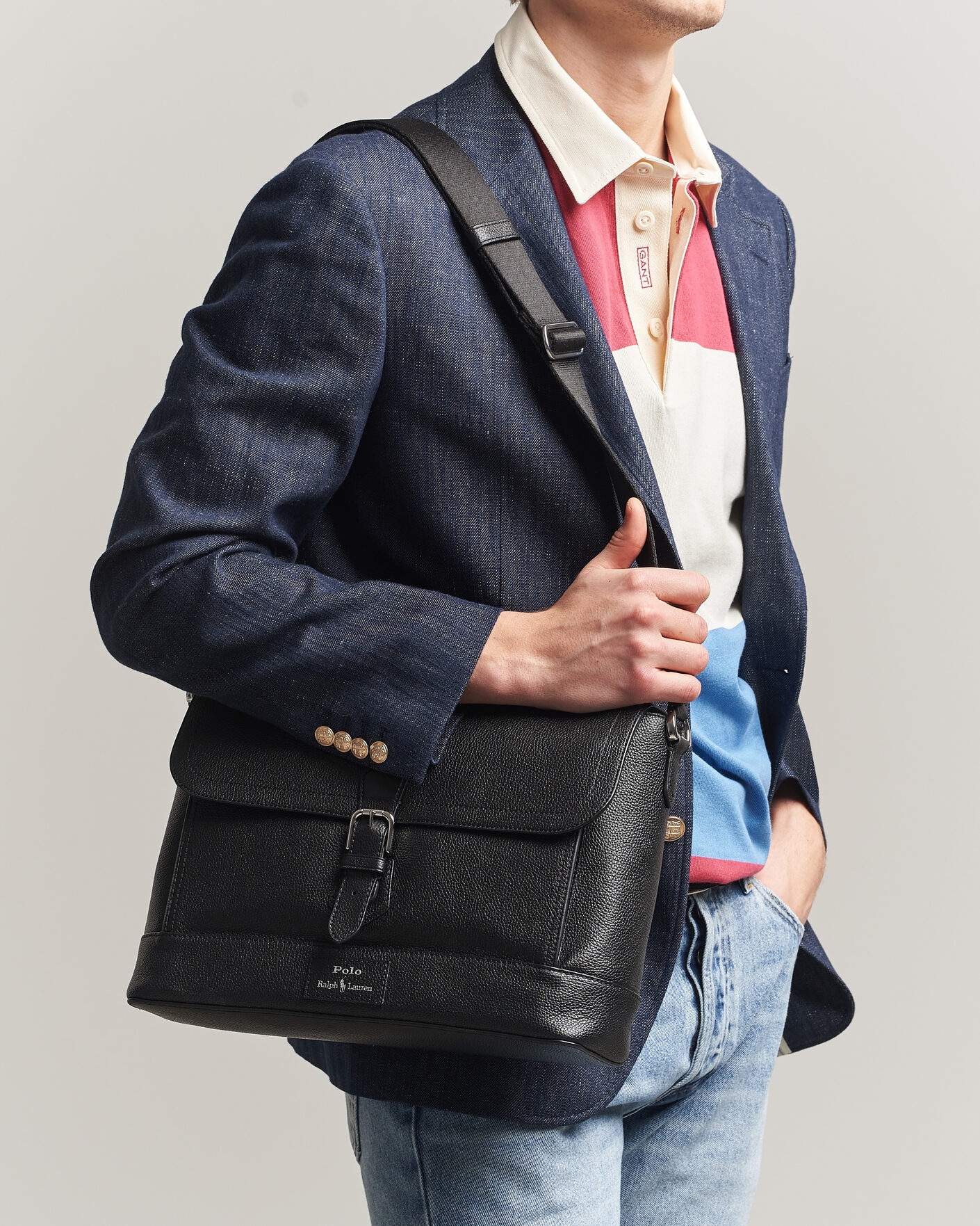Mies | Laukut | Polo Ralph Lauren | Pebble Leather Messenger Bag Black