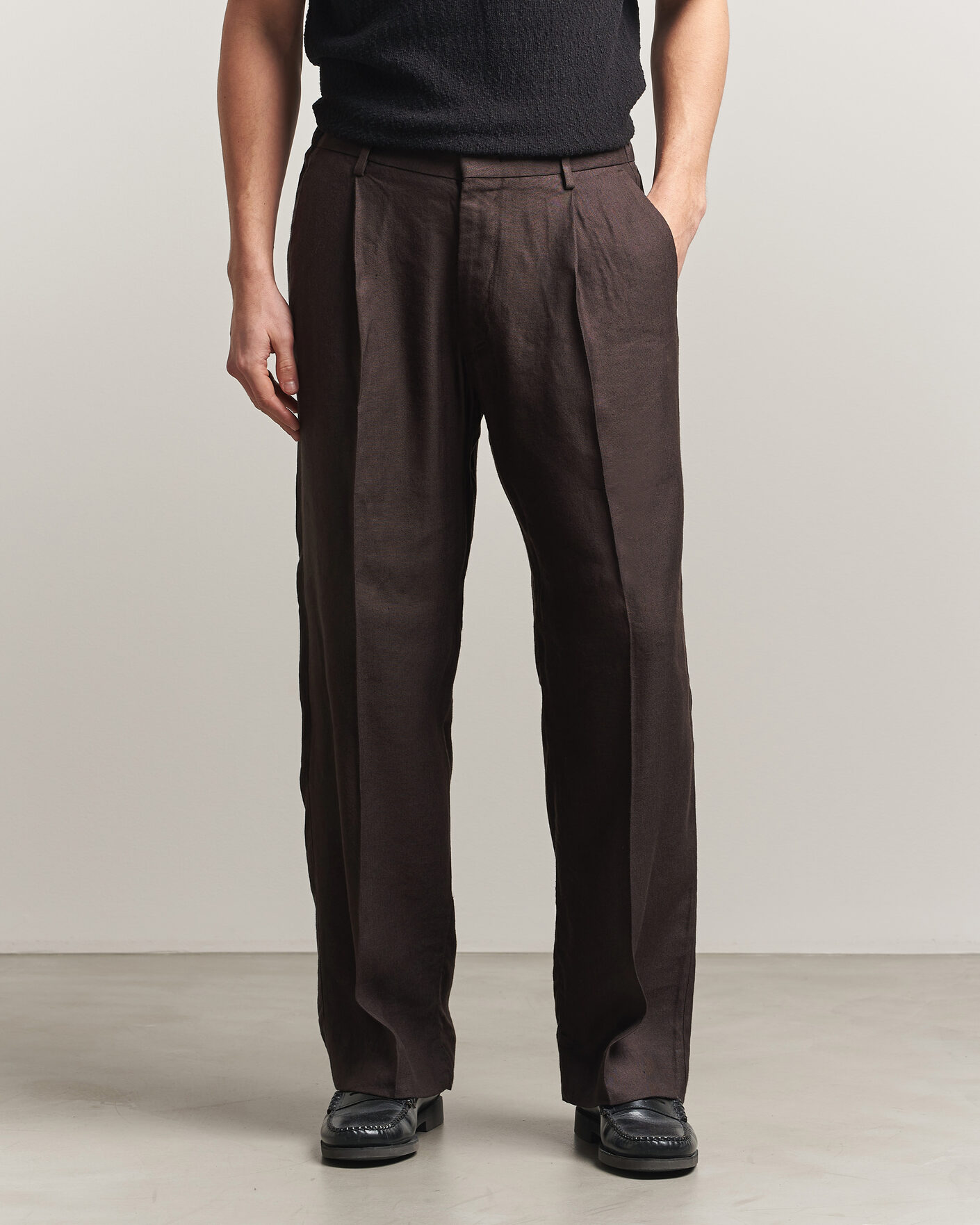 Mies | Housut | NN07 | Kay Linen/Viscose Drawstring Trousers Deep Truffle