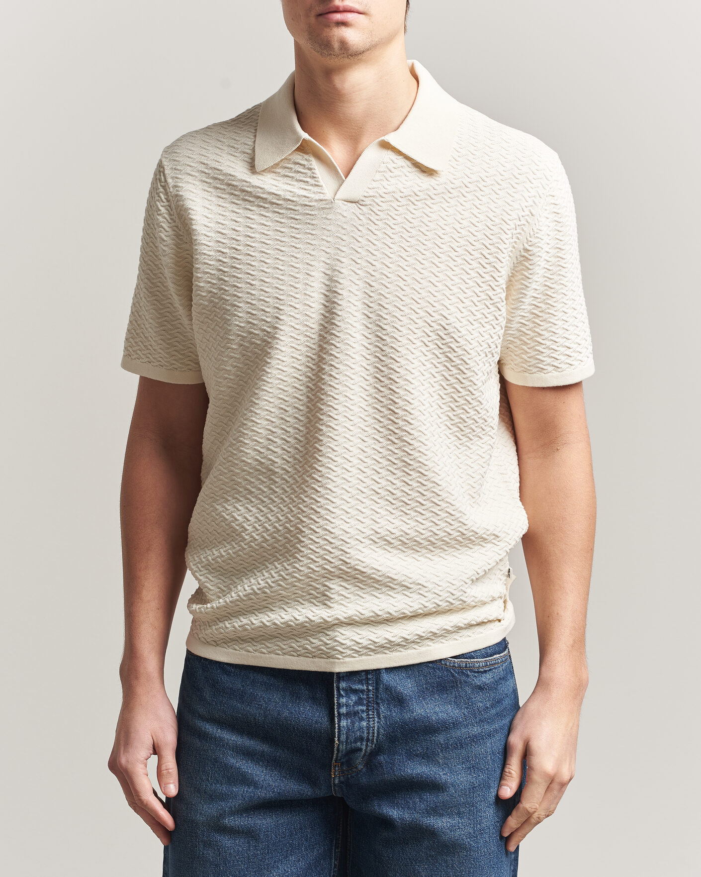 Mies | Pikeet | NN07 | Paul Structured Knitted Polo Ivory