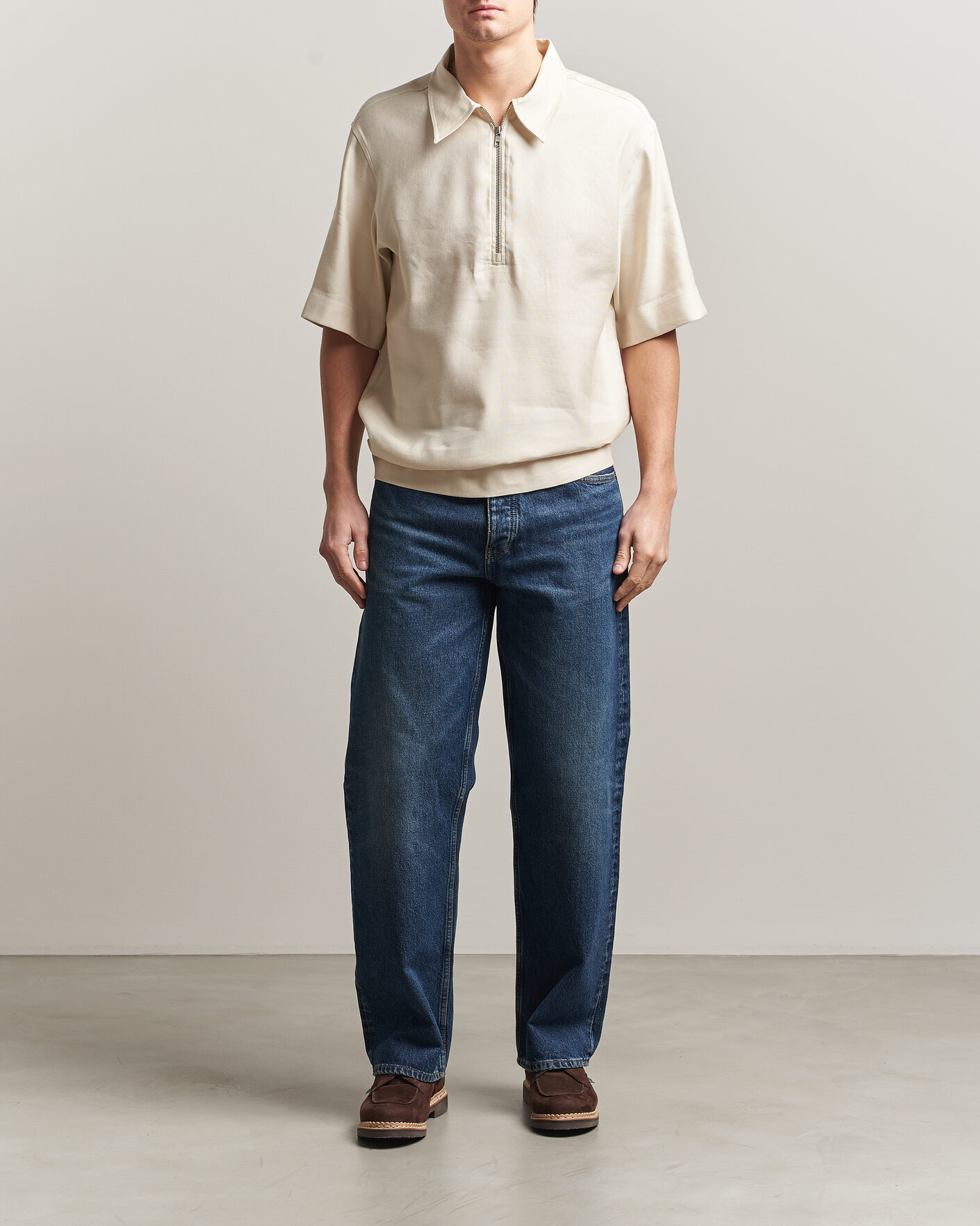 Mies | Pikeet | NN07 | Bruno Linen/Viscose Half Zip Polo Ivory