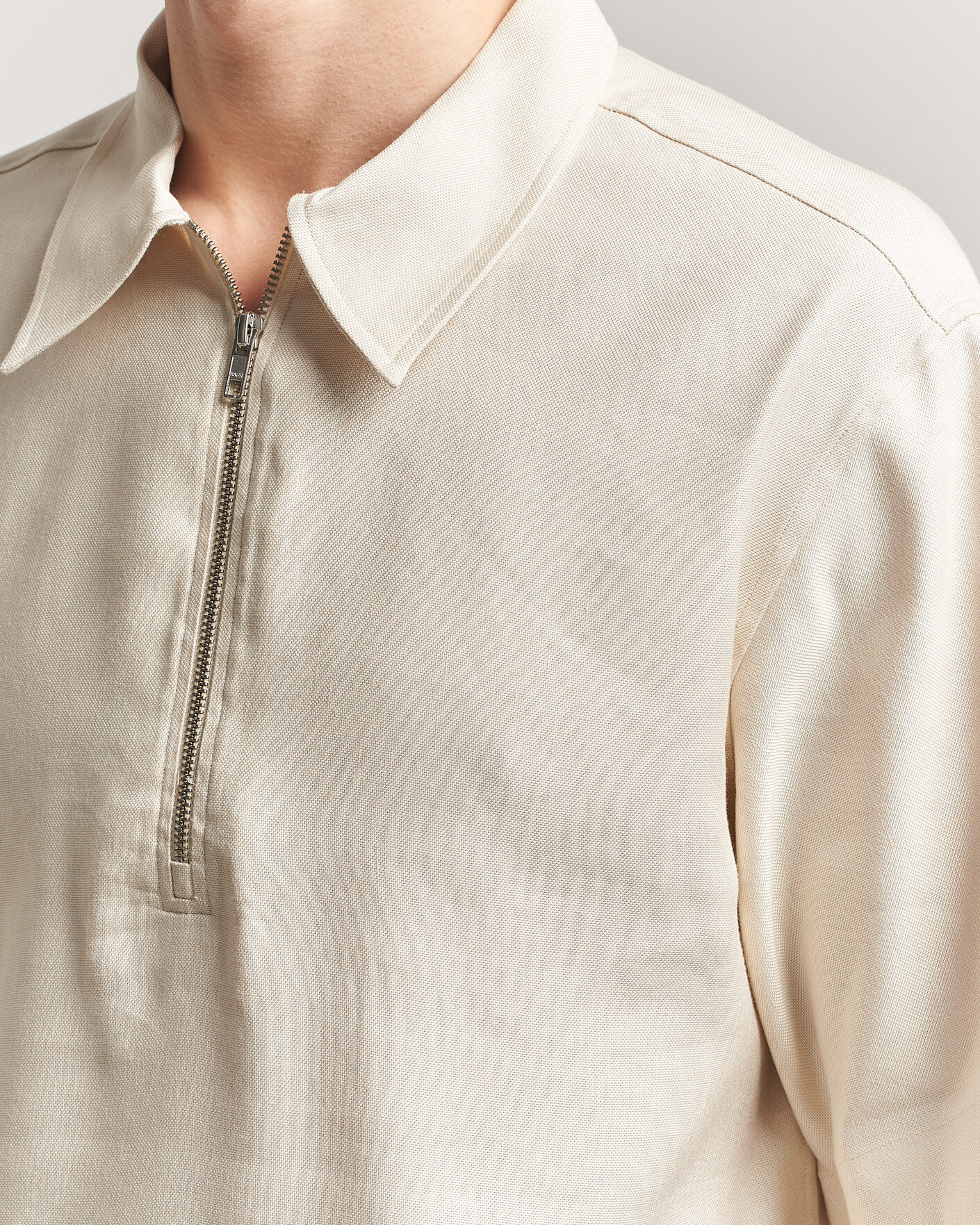 Mies | Pikeet | NN07 | Bruno Linen/Viscose Half Zip Polo Ivory