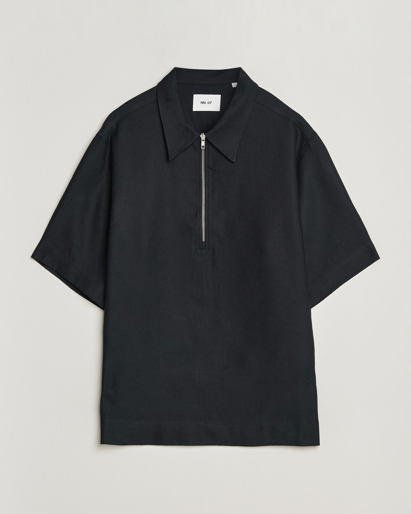 Mies | Pikeet | NN07 | Bruno Linen/Viscose Half Zip Polo Black