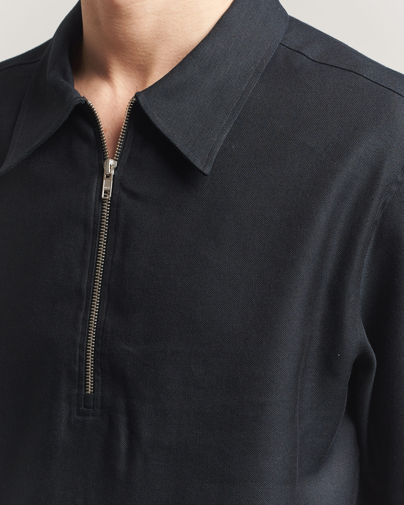 Mies | Pikeet | NN07 | Bruno Linen/Viscose Half Zip Polo Black