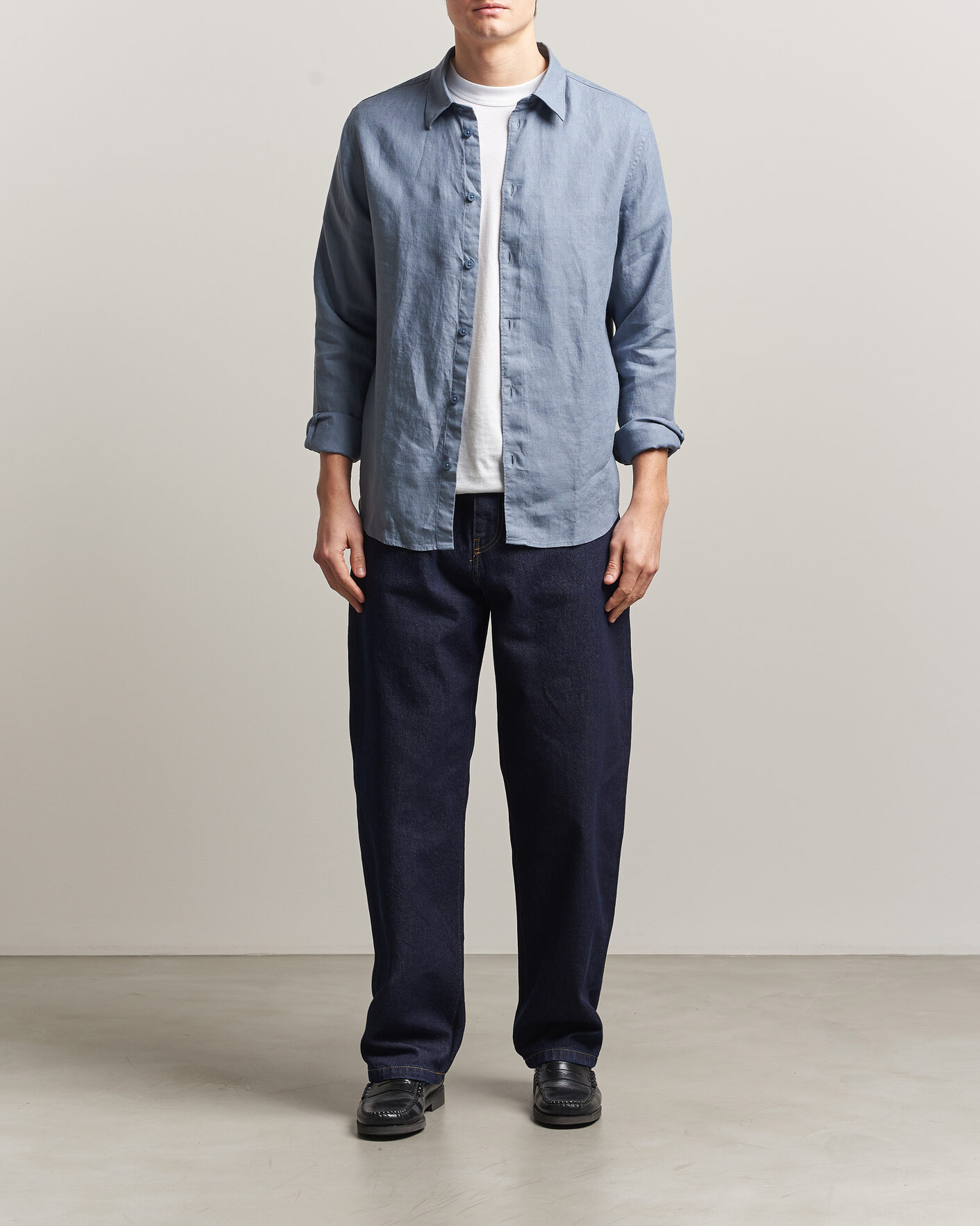 Mies | Kauluspaidat | NN07 | Enzo Linen Shirt Stone Blue