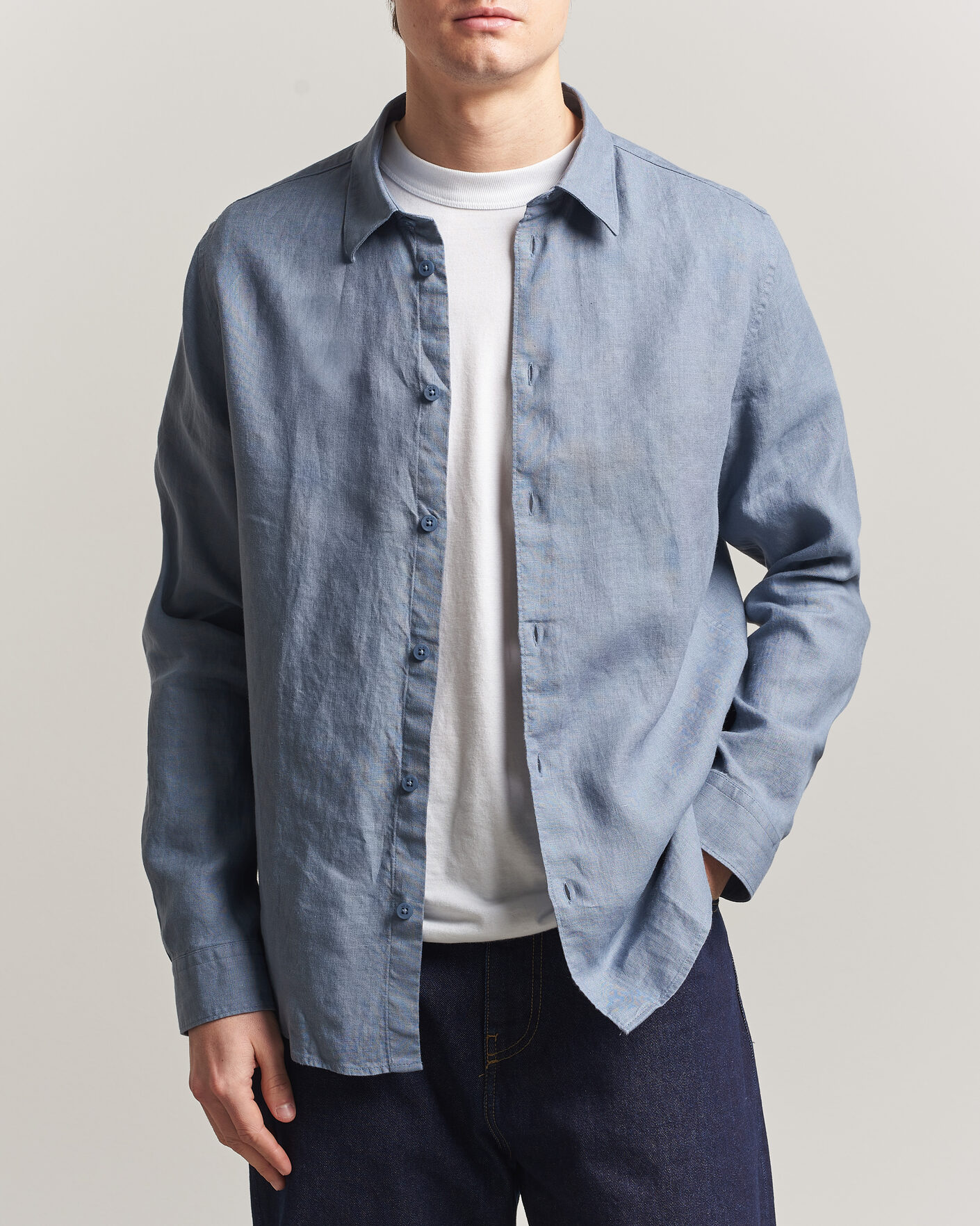Mies | Kauluspaidat | NN07 | Enzo Linen Shirt Stone Blue