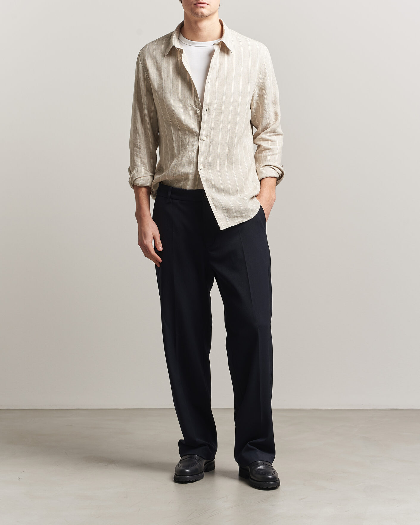 Mies | Kauluspaidat | NN07 | Enzo Linen Shirt Oat Stripe