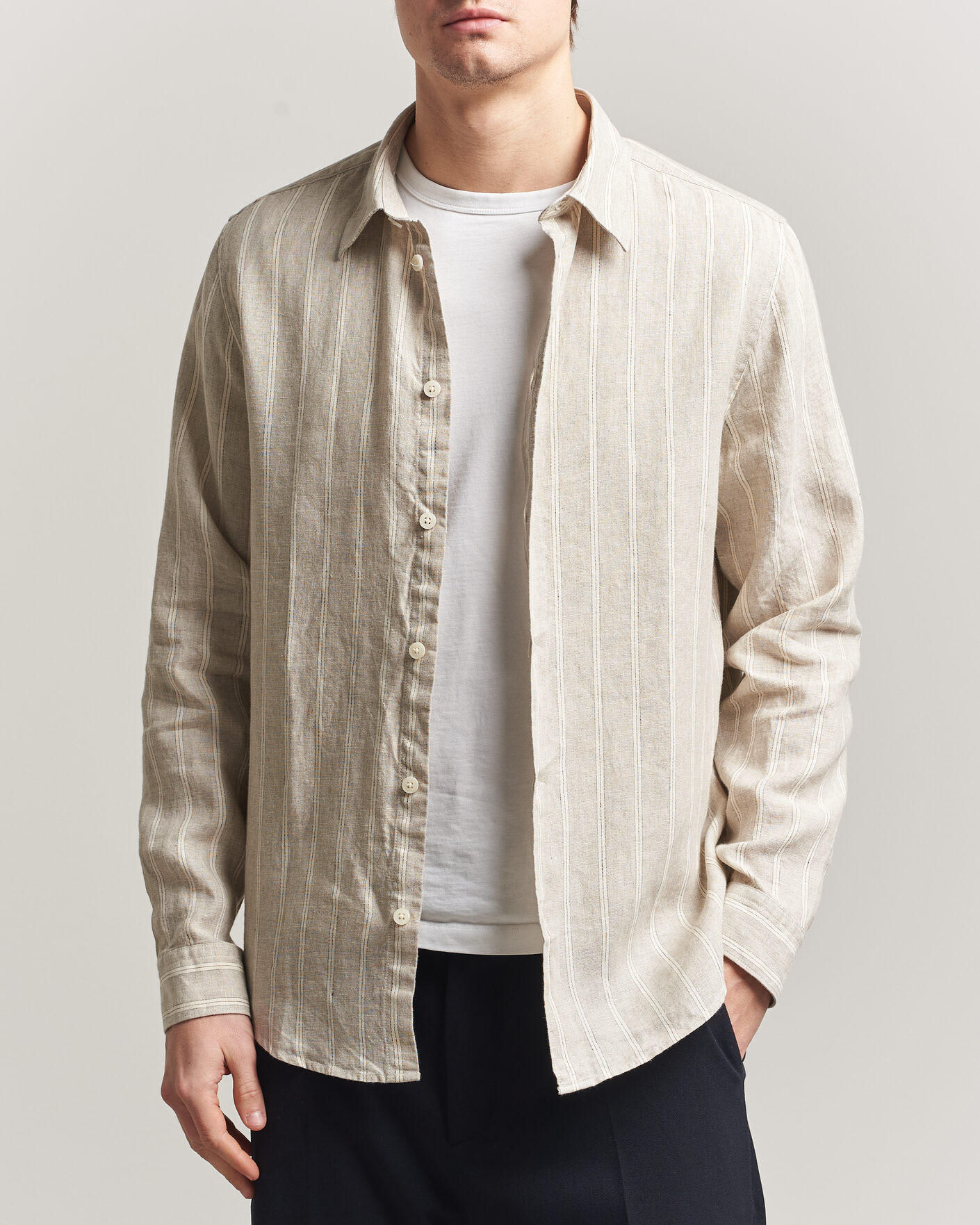 Mies | Kauluspaidat | NN07 | Enzo Linen Shirt Oat Stripe
