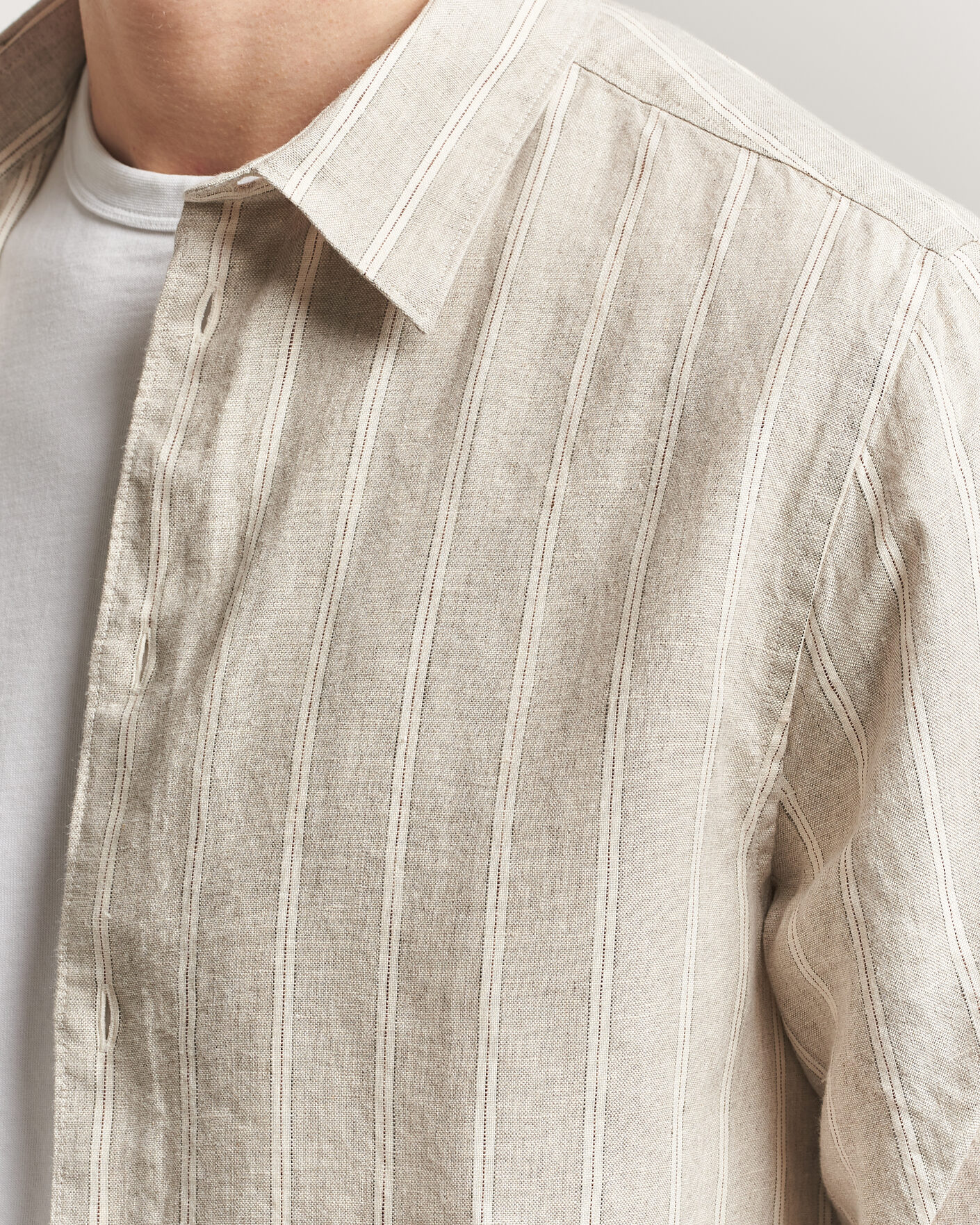 Mies | Kauluspaidat | NN07 | Enzo Linen Shirt Oat Stripe
