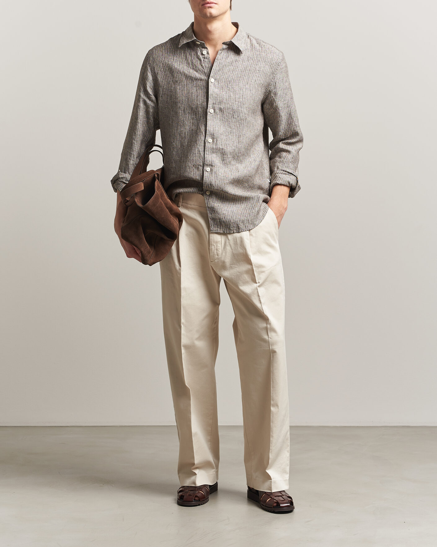 Mies | Kauluspaidat | NN07 | Enzo Linen Shirt Clay Stripe