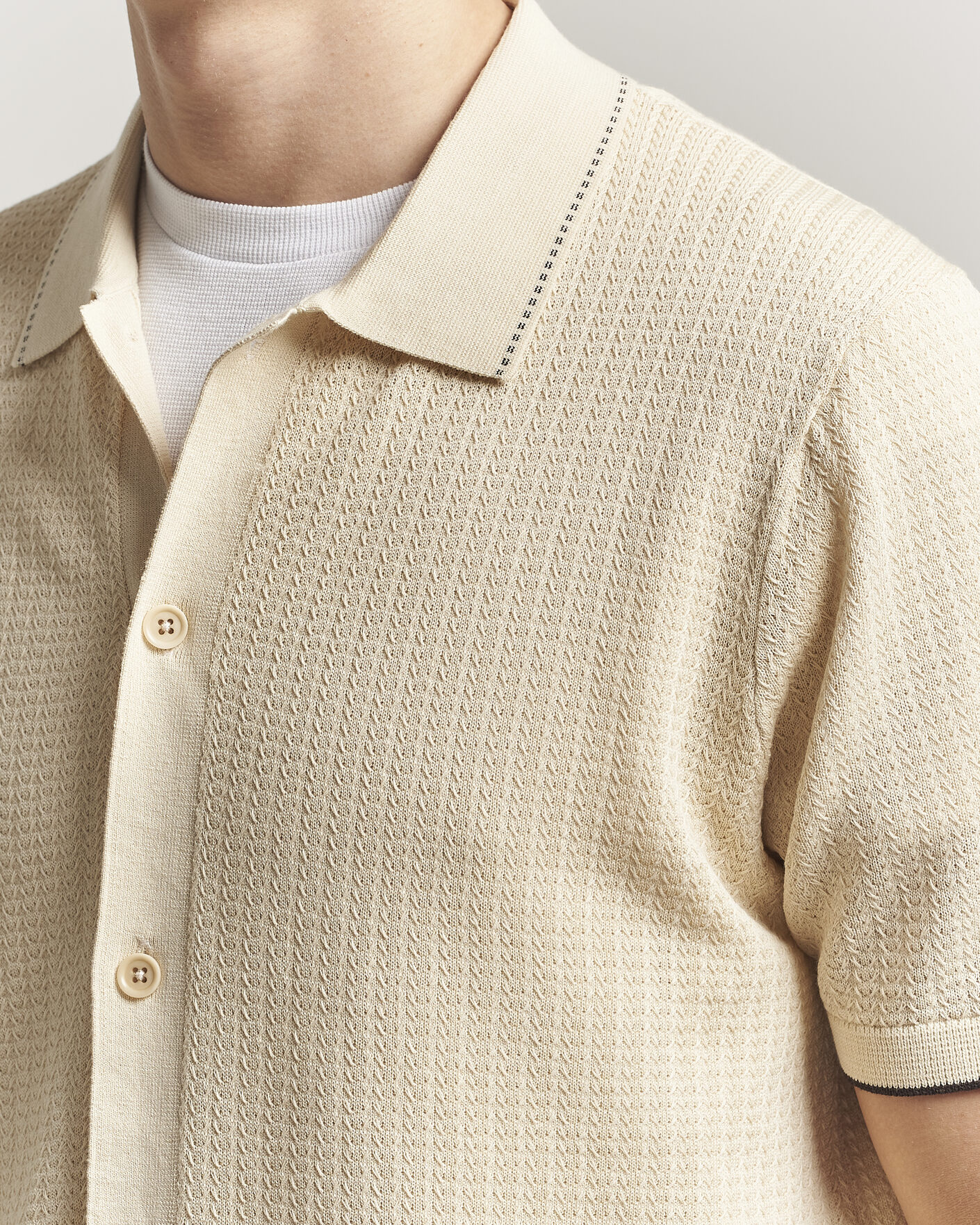 Mies | Kauluspaidat | NN07 | Nalo Knitted Short Sleeve Shirt Ivory