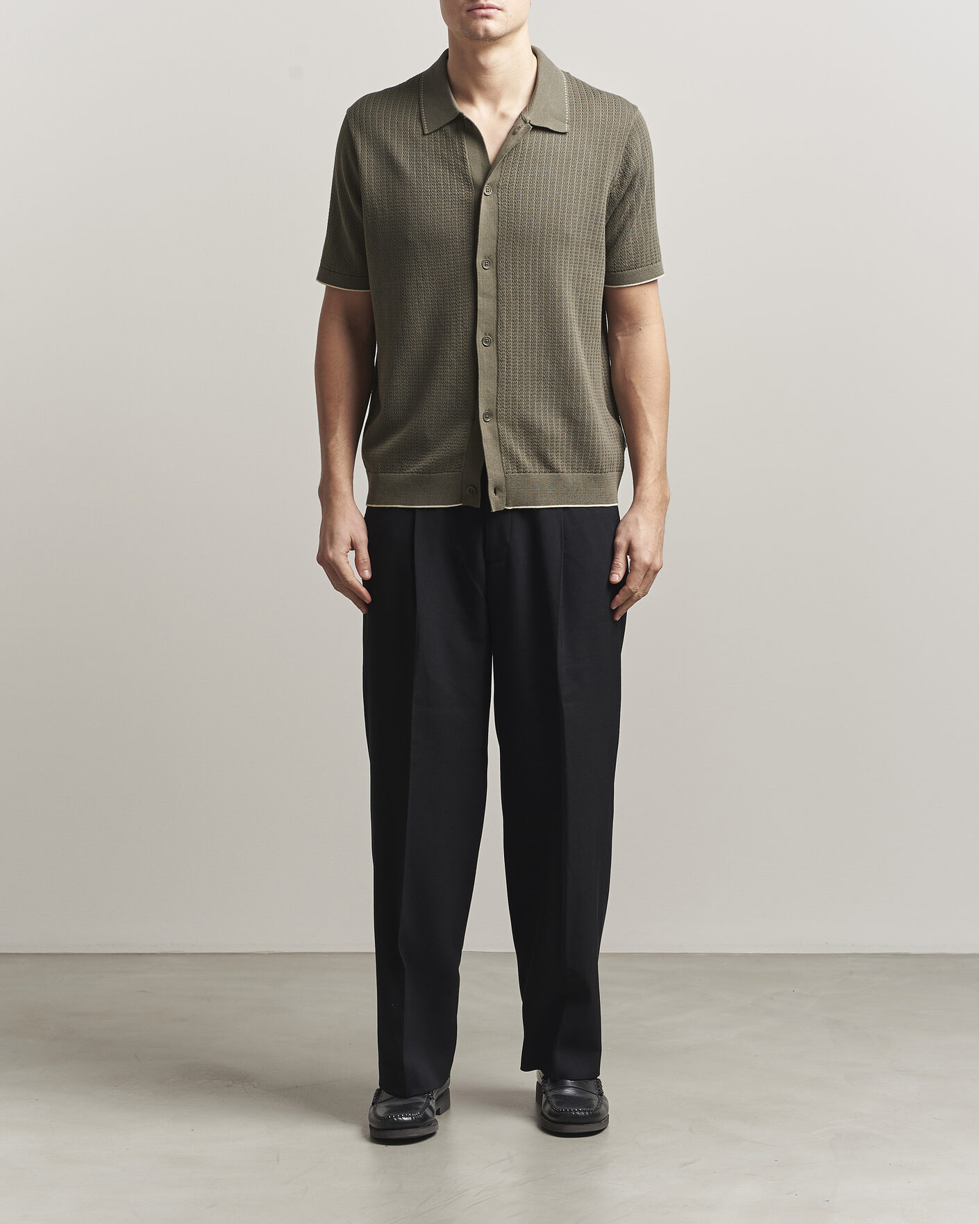 Mies | Kauluspaidat | NN07 | Nalo Knitted Short Sleeve Shirt Capers Green