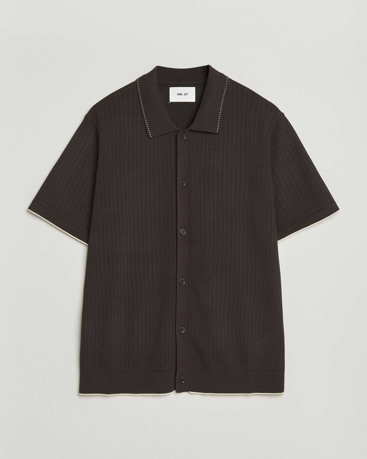 Mies | Kauluspaidat | NN07 | Nalo Knitted Short Sleeve Shirt Deep Truffle