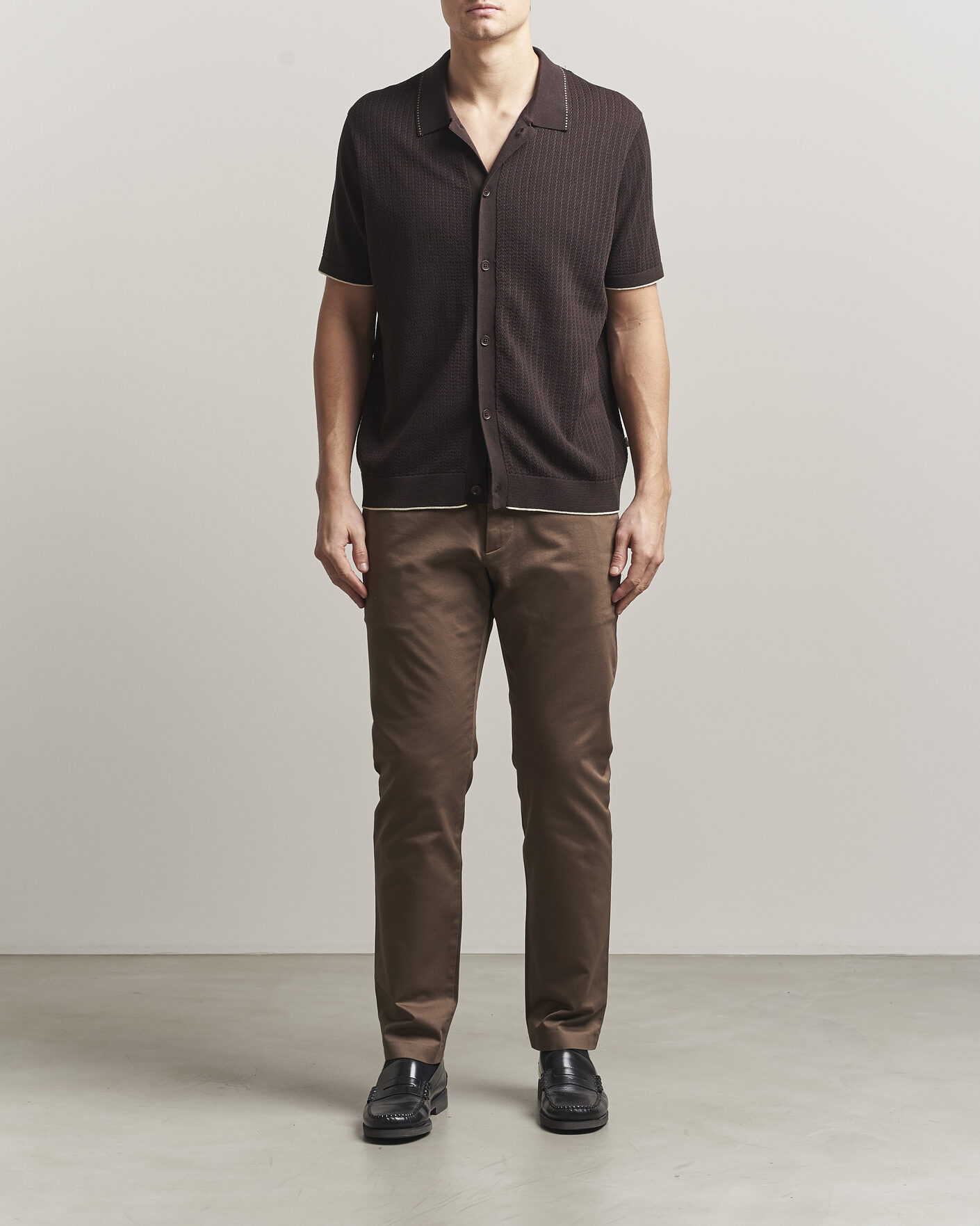 Mies | Kauluspaidat | NN07 | Nalo Knitted Short Sleeve Shirt Deep Truffle