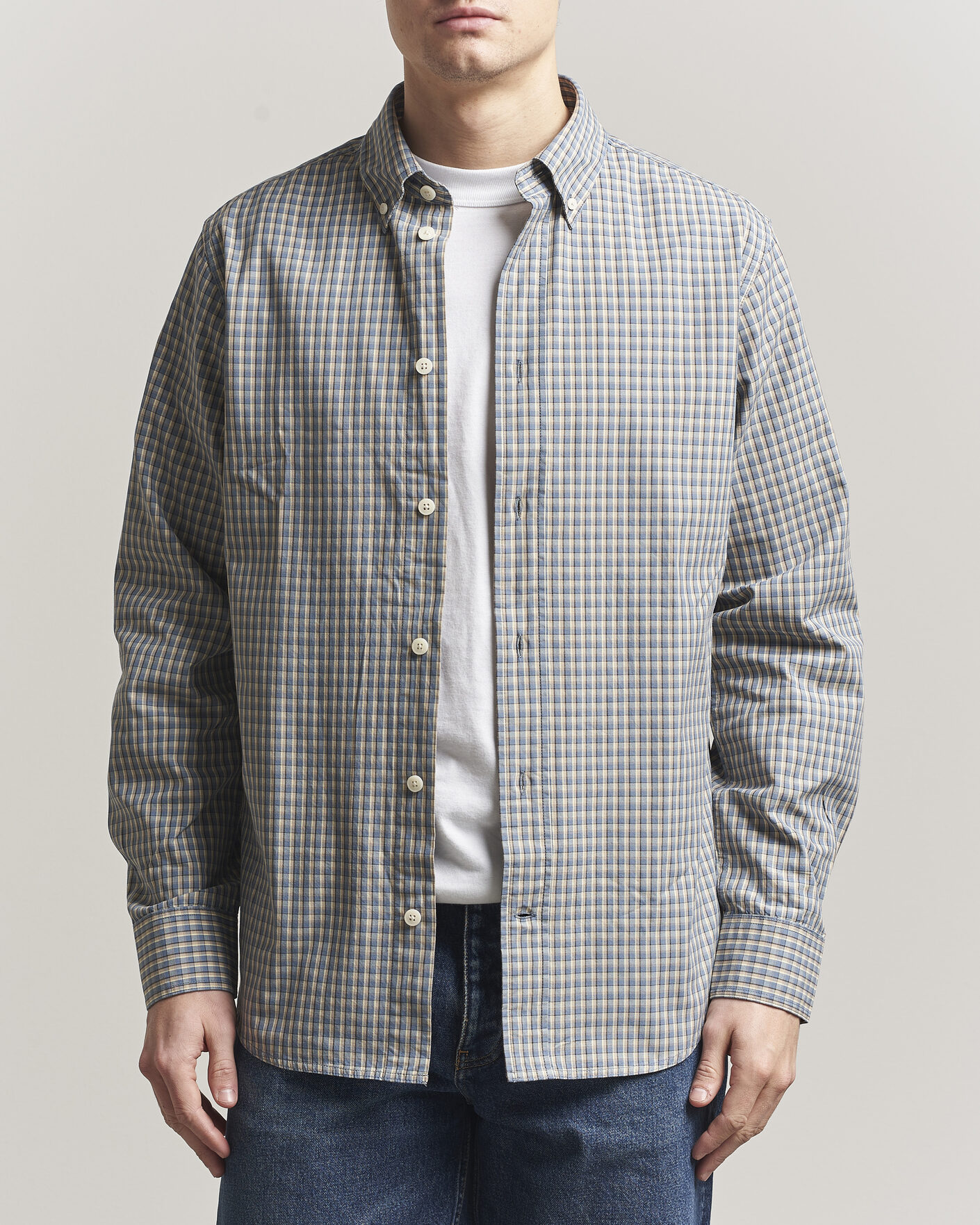 Mies | Kauluspaidat | NN07 | Colby Brushed Cotton Shirt Blue Check