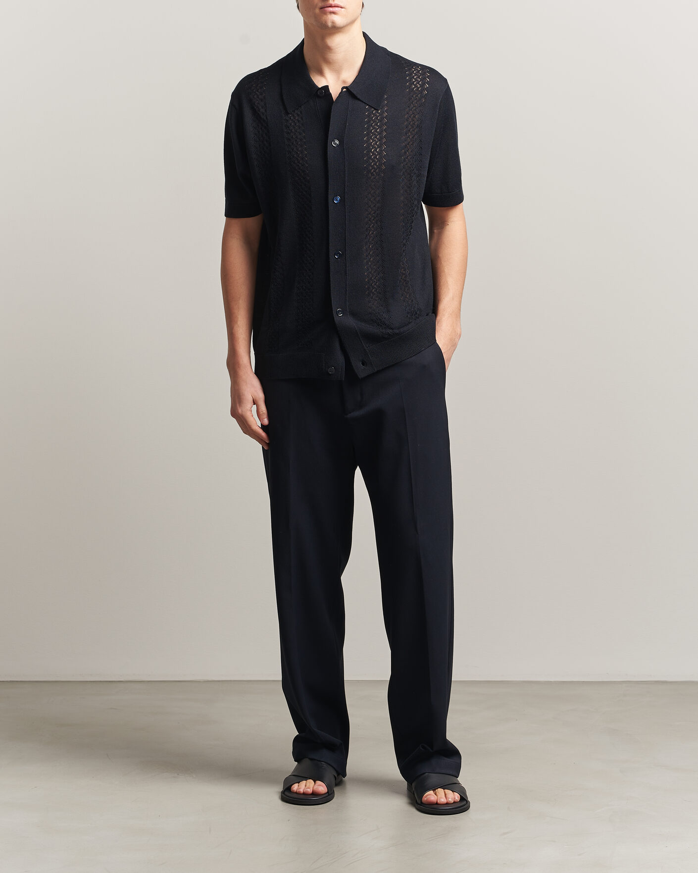 Mies | Kauluspaidat | NN07 | Thor Knitted Short Sleeve Shirt Deep Navy