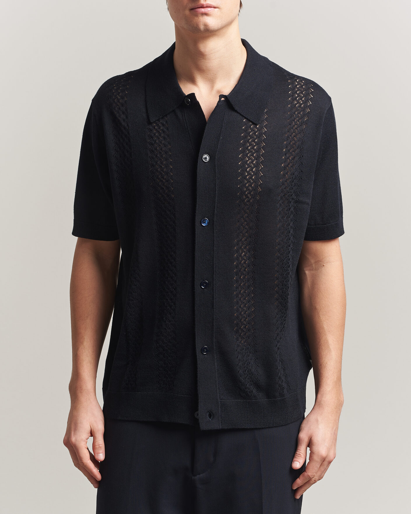 Mies | Kauluspaidat | NN07 | Thor Knitted Short Sleeve Shirt Deep Navy