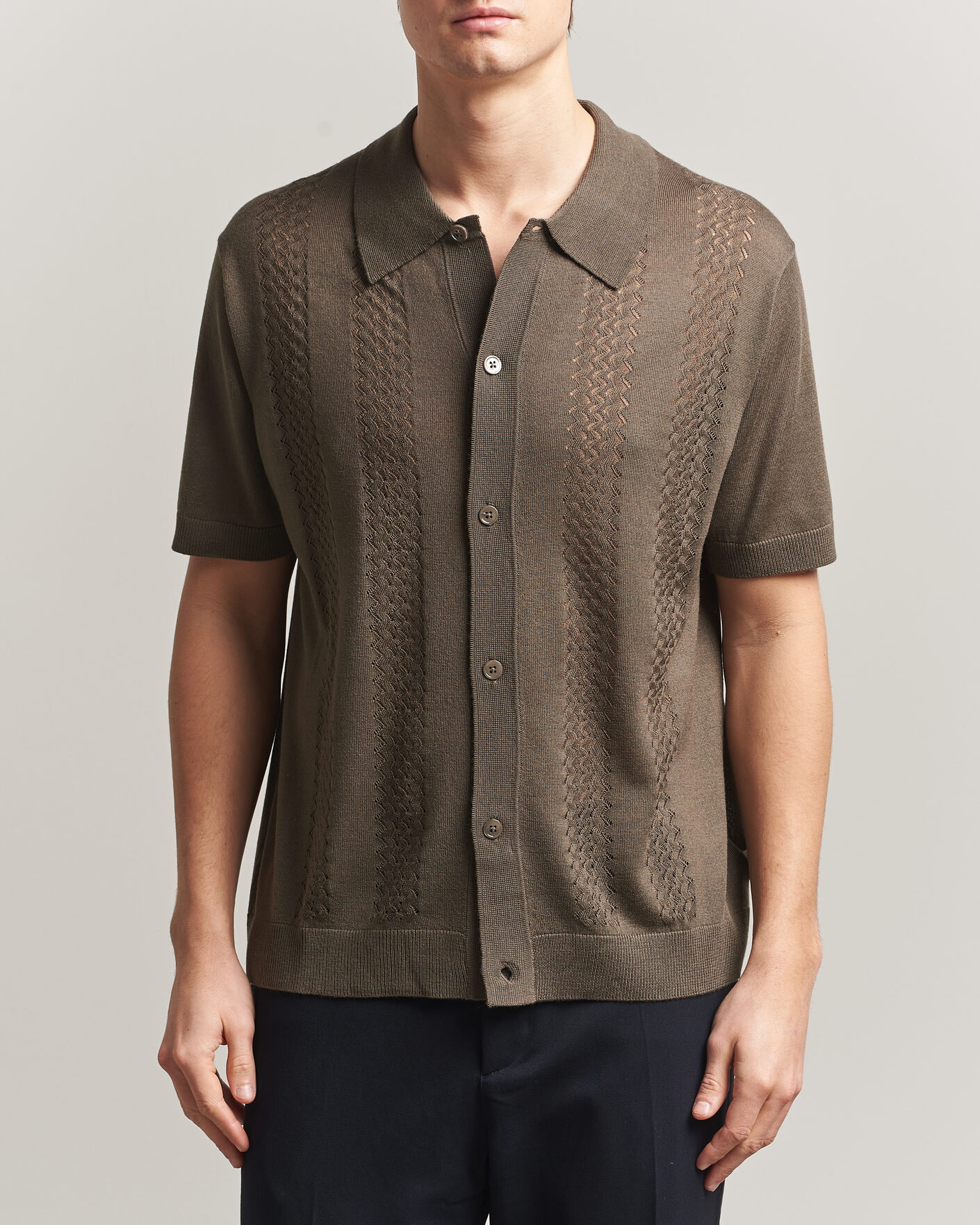 Mies | Kauluspaidat | NN07 | Thor Knitted Short Sleeve Shirt Mable Husk