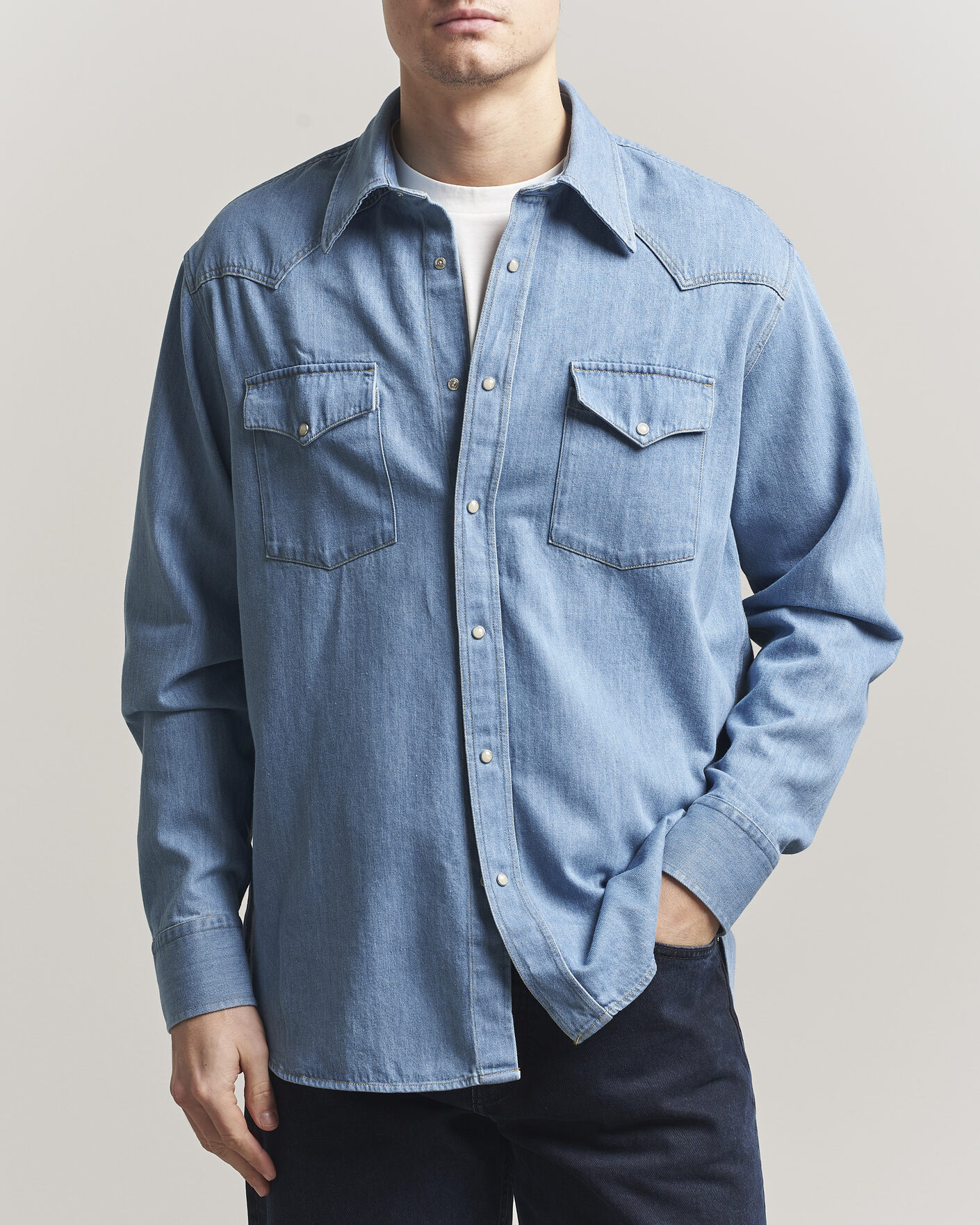 Mies | Kauluspaidat | NN07 | Ricky Western Denim Shirt Light Indigo