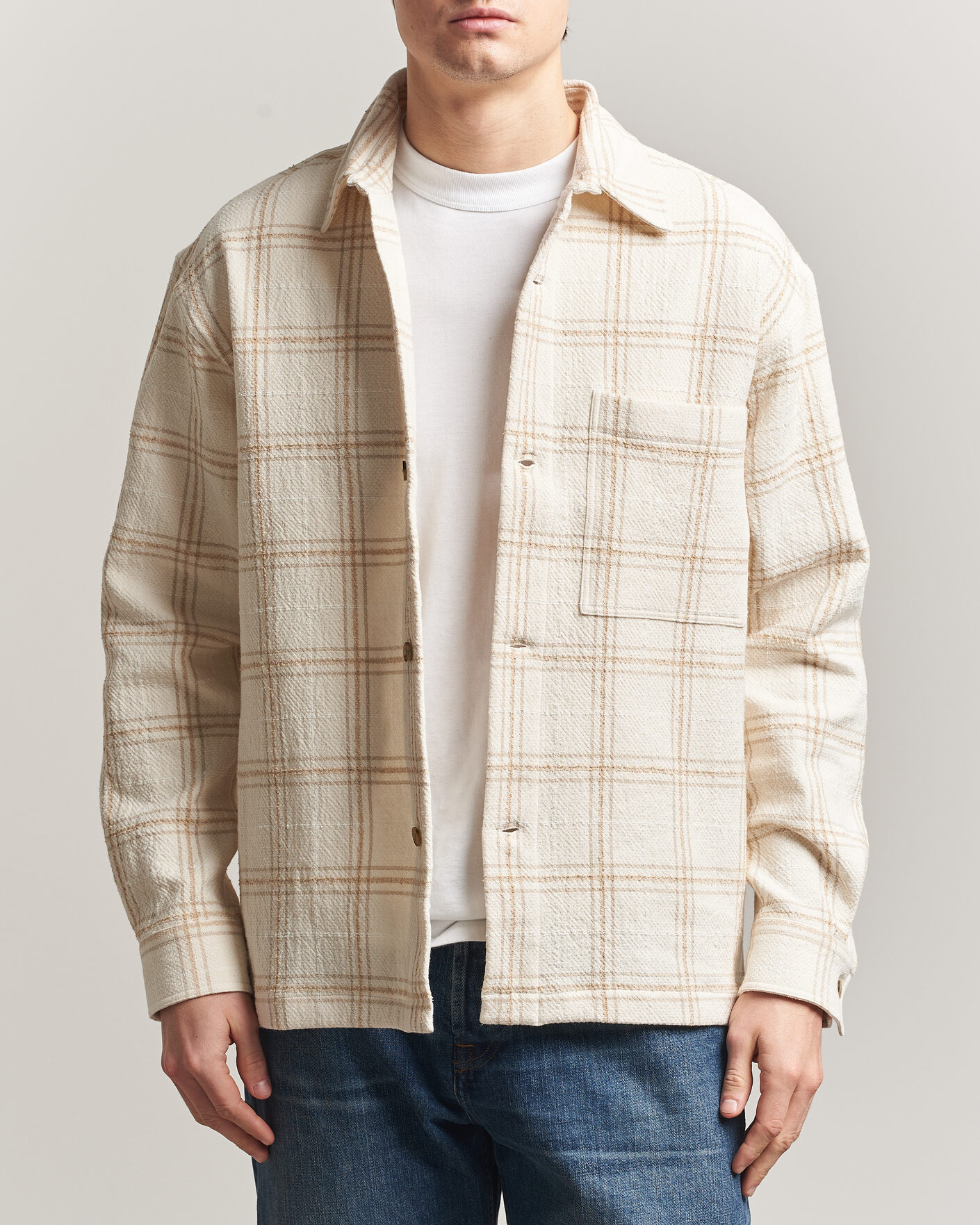 Mies | Kauluspaidat | NN07 | Adwin Checked Overshirt Ivory