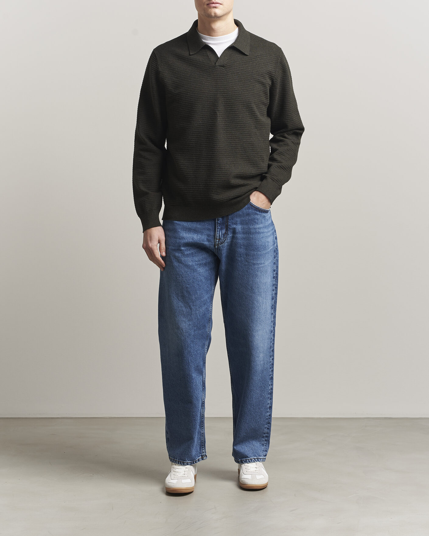 Mies | Puserot | NN07 | Paul Knitted Long Sleeve Polo Dark Army