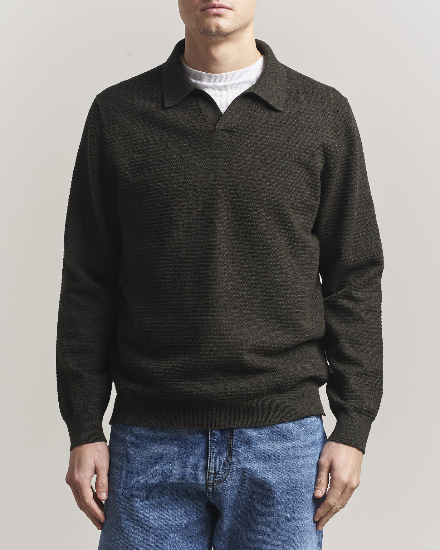 Mies | Puserot | NN07 | Paul Knitted Long Sleeve Polo Dark Army