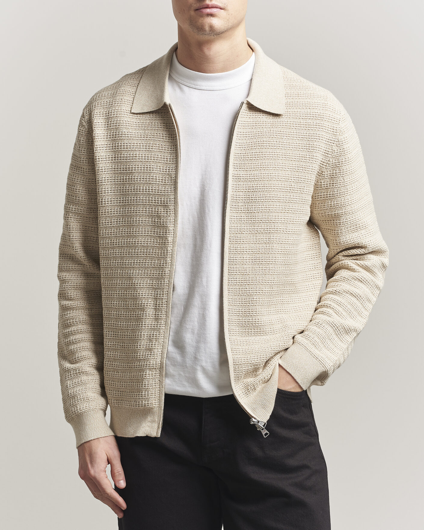 Mies | Puserot | NN07 | Gustav Knitted Full Zip Ivory