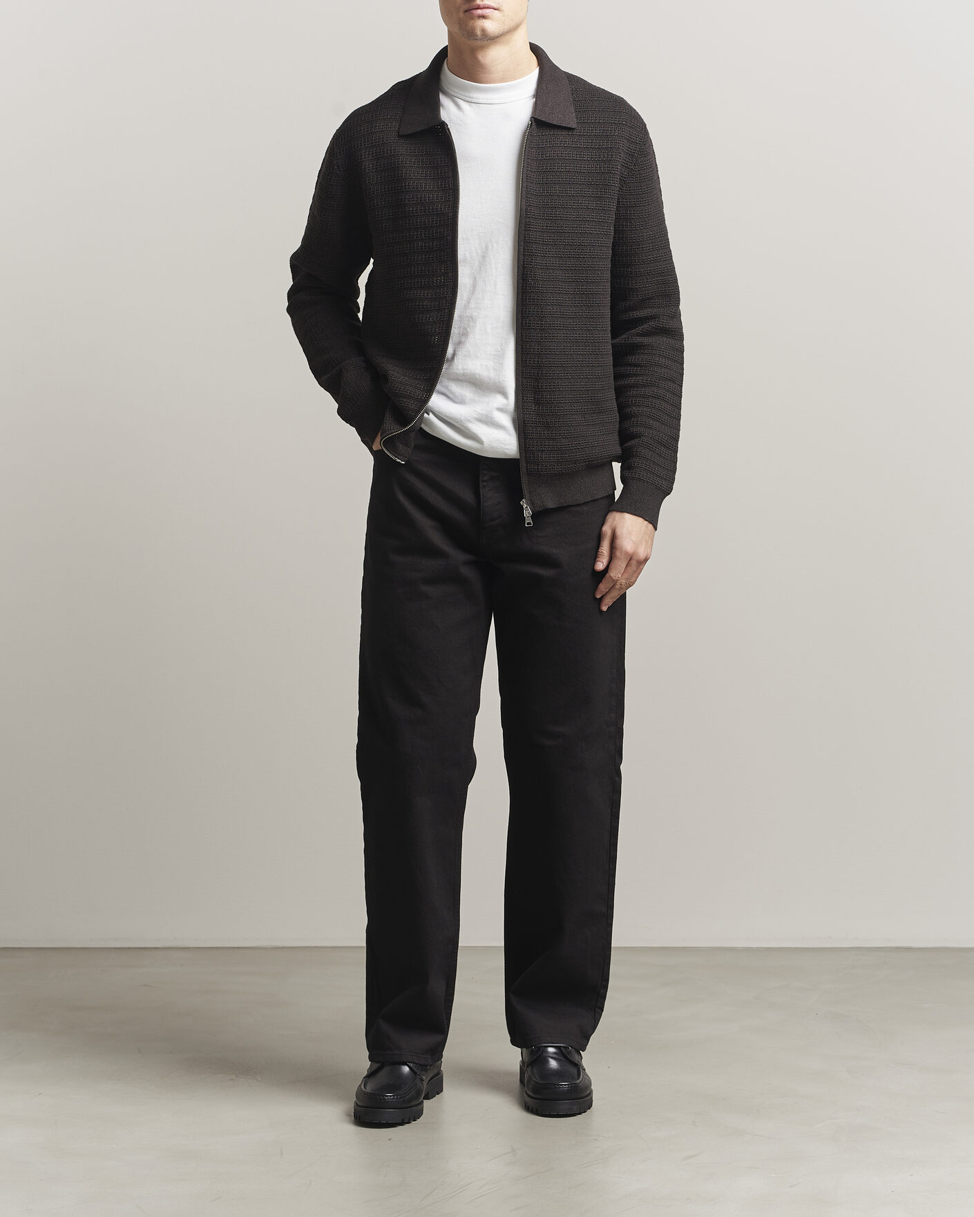 Mies | Puserot | NN07 | Gustav Knitted Full Zip Deep Truffle