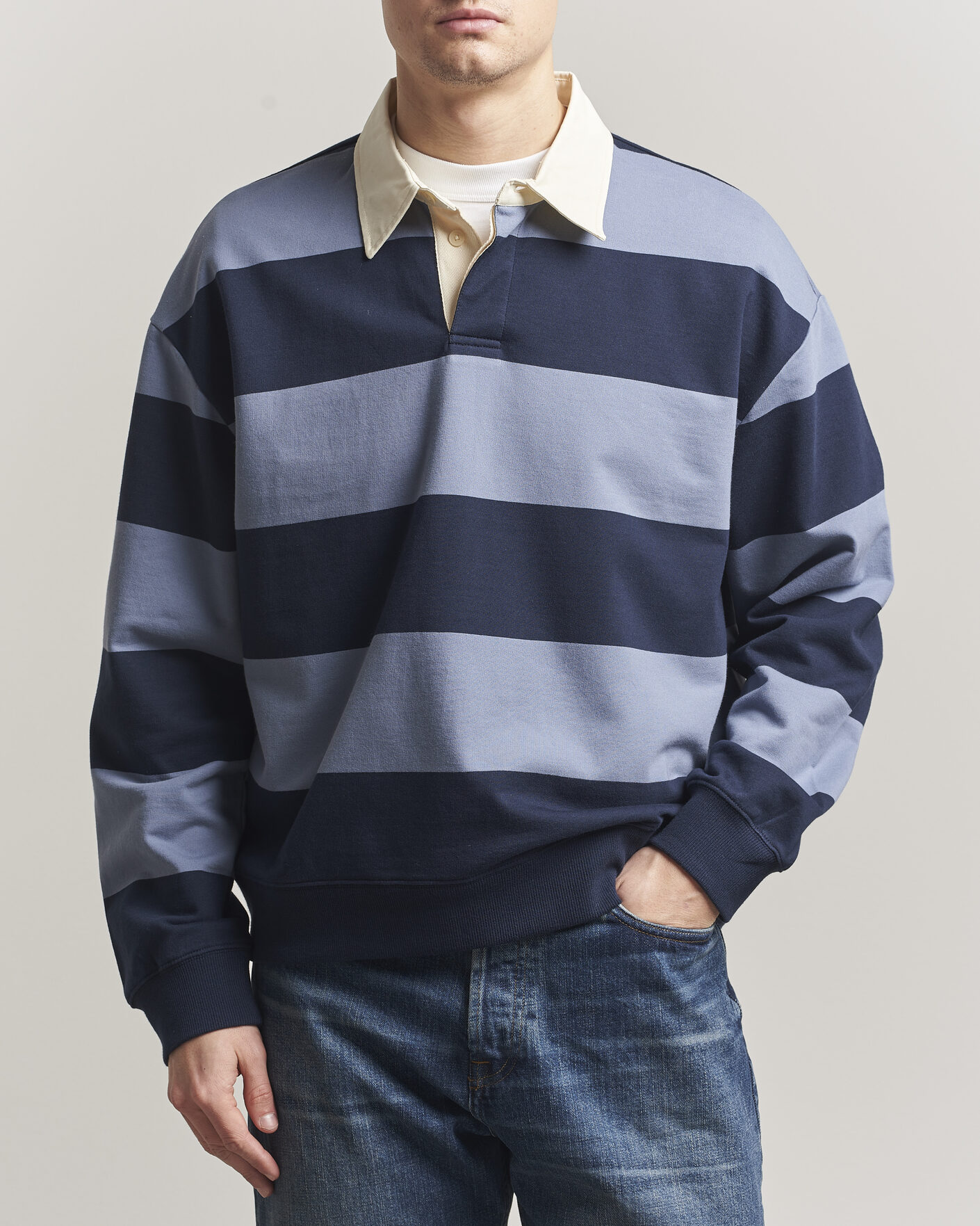 Mies | Puserot | NN07 | David Rugby Sweater Blue Stripe