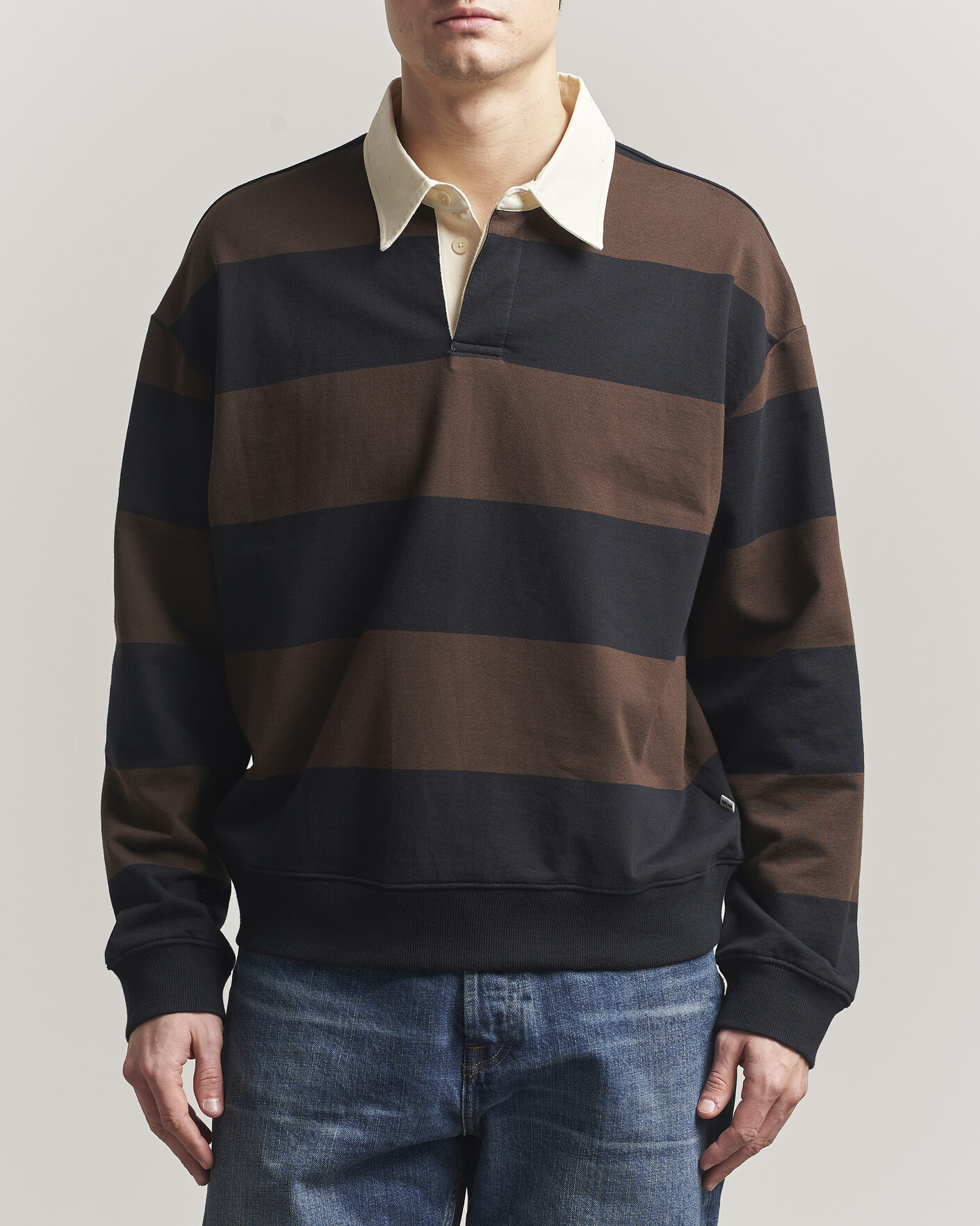 Mies | Puserot | NN07 | David Rugby Sweater Brown Stripe