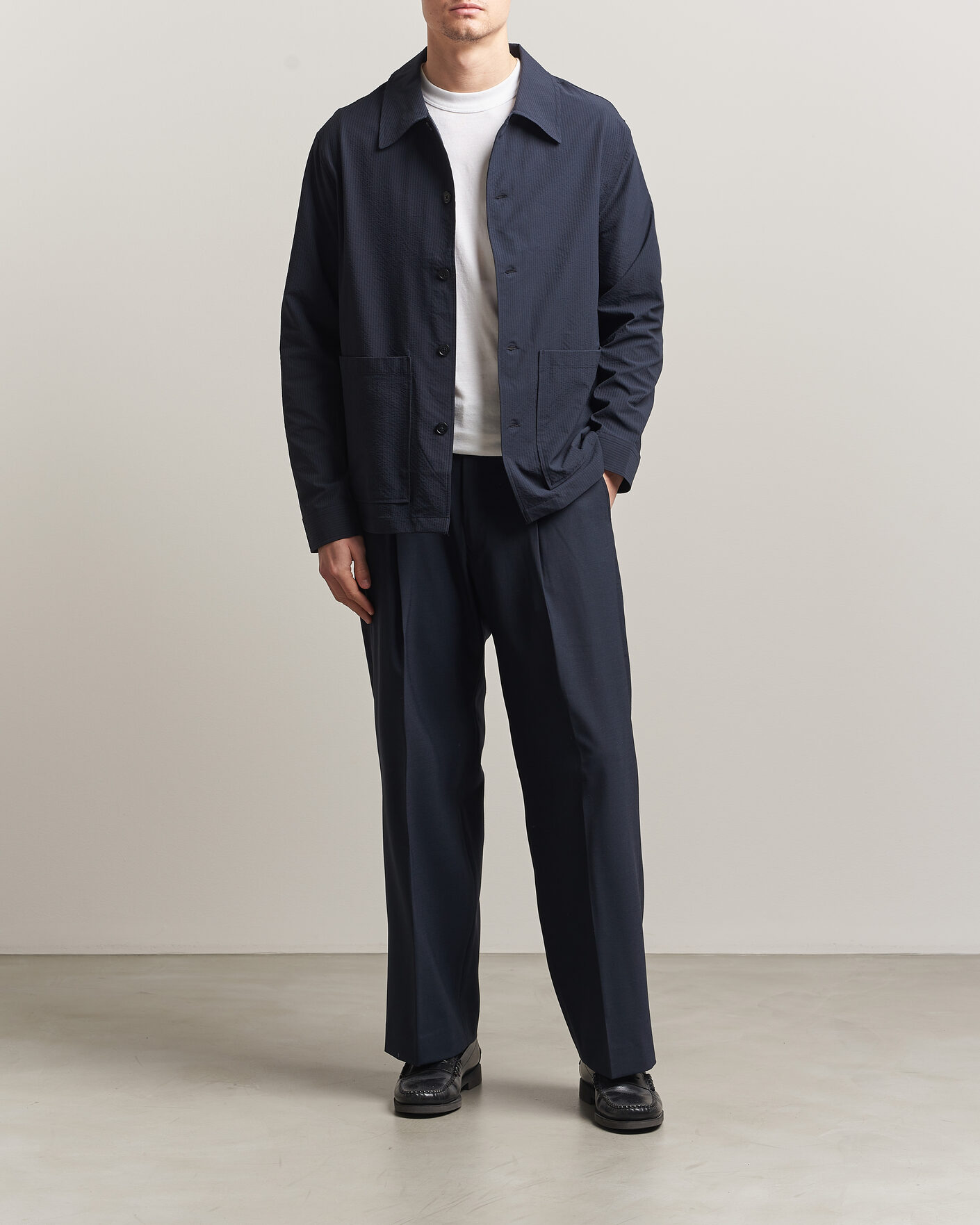 Mies | Kauluspaidat | NN07 | Blaze Seersucker Overshirt Navy Blue