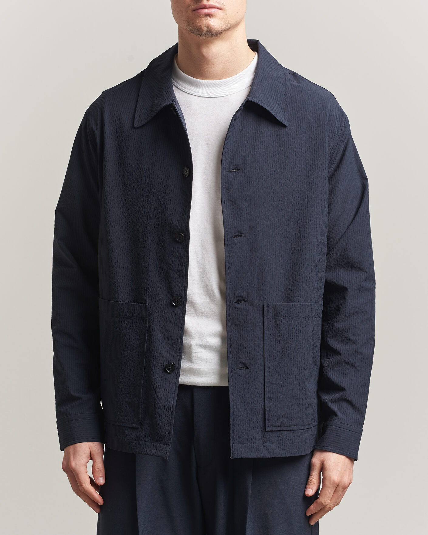 Mies | Kauluspaidat | NN07 | Blaze Seersucker Overshirt Navy Blue