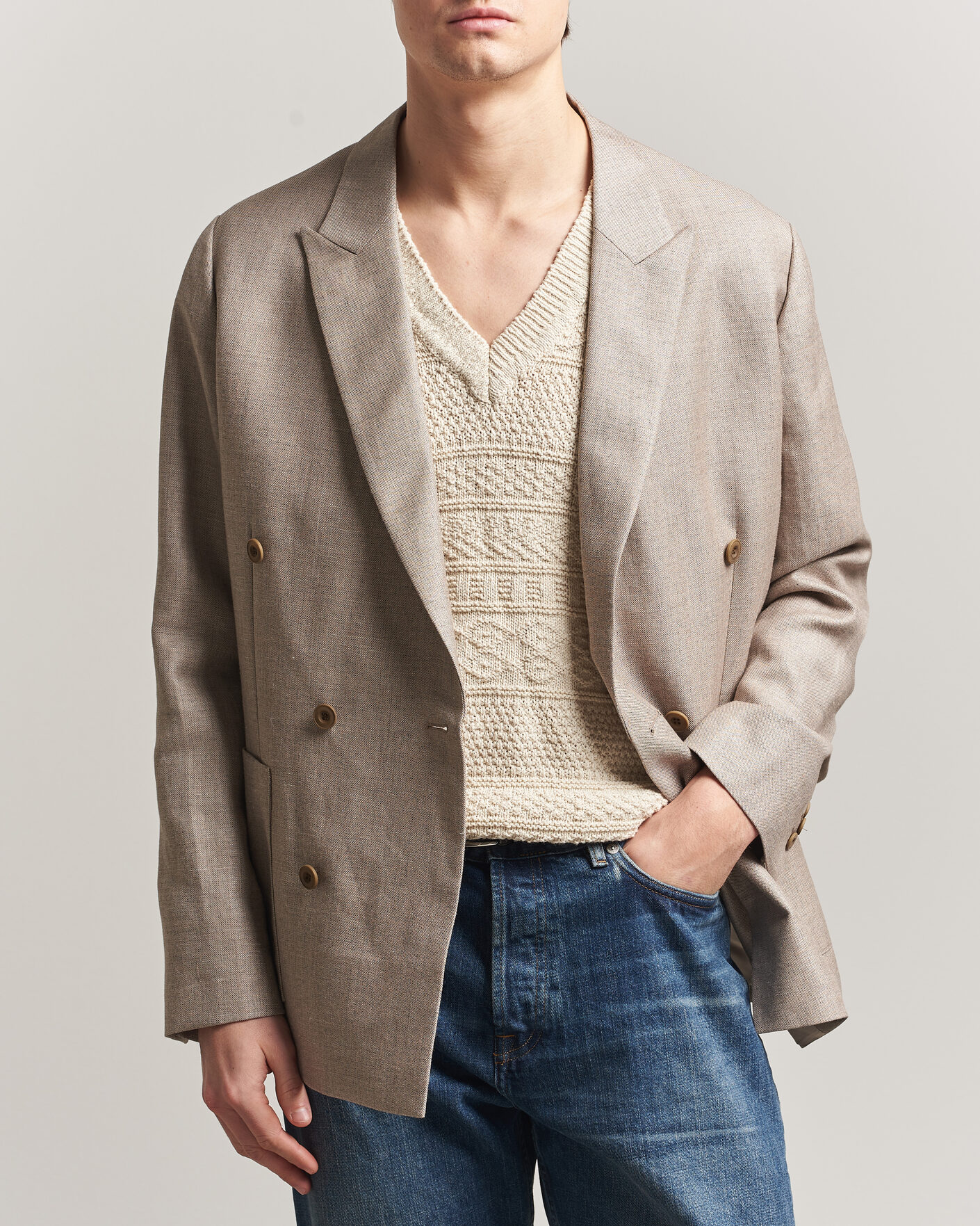 Mies | Pikkutakit | NN07 | Jordin Linen/Wool Double Breasted Blazer Khaki Melange